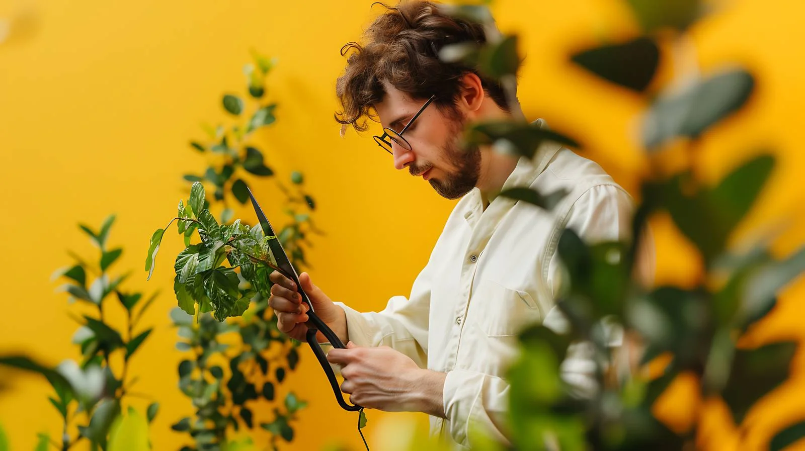 Gardener Pruning Plant with Secateurs — free download from Dotvec