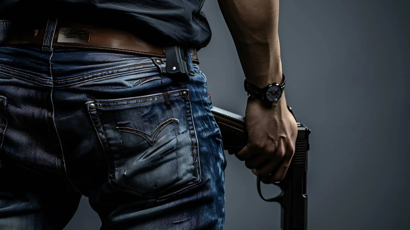 Man retrieves pistol discreetly from waistband — free download from Dotvec