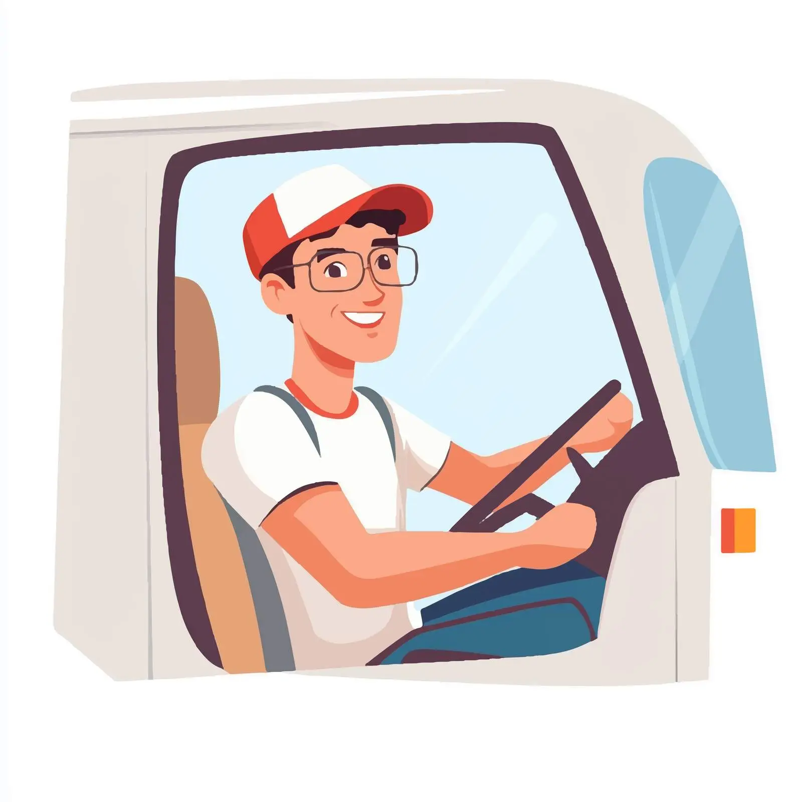 Smiling Young Man Driving Delivery Truck — free download from Dotvec