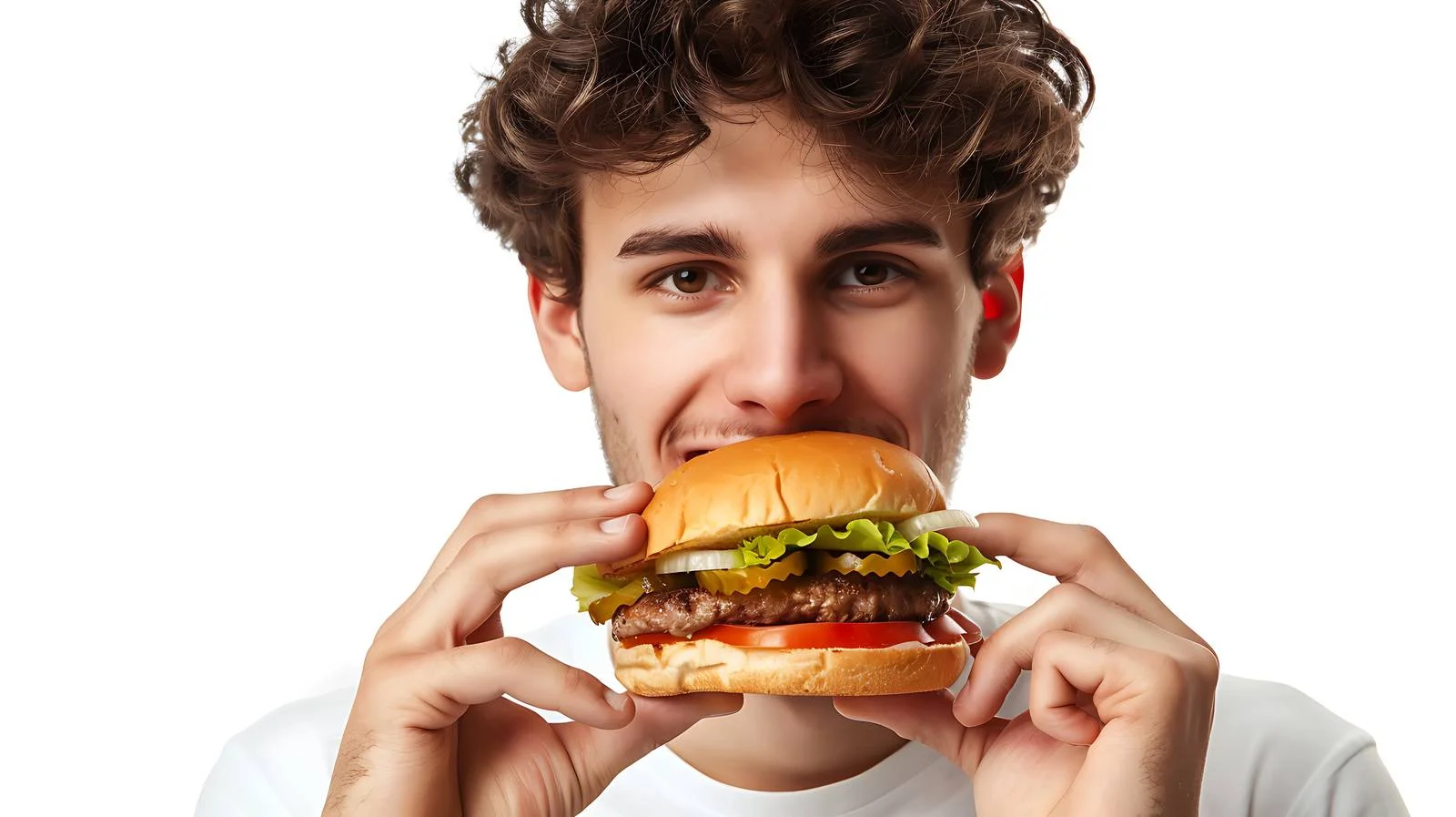 Young Man Eating Cheeseburger — free download from Dotvec