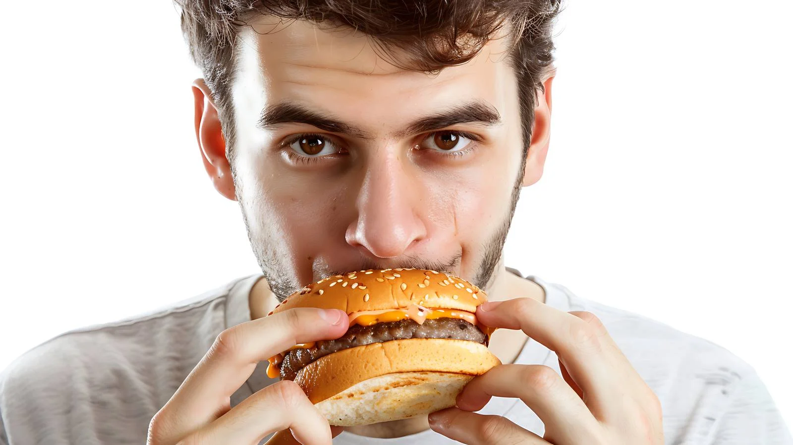 Young Man Eating Cheeseburger — free download from Dotvec