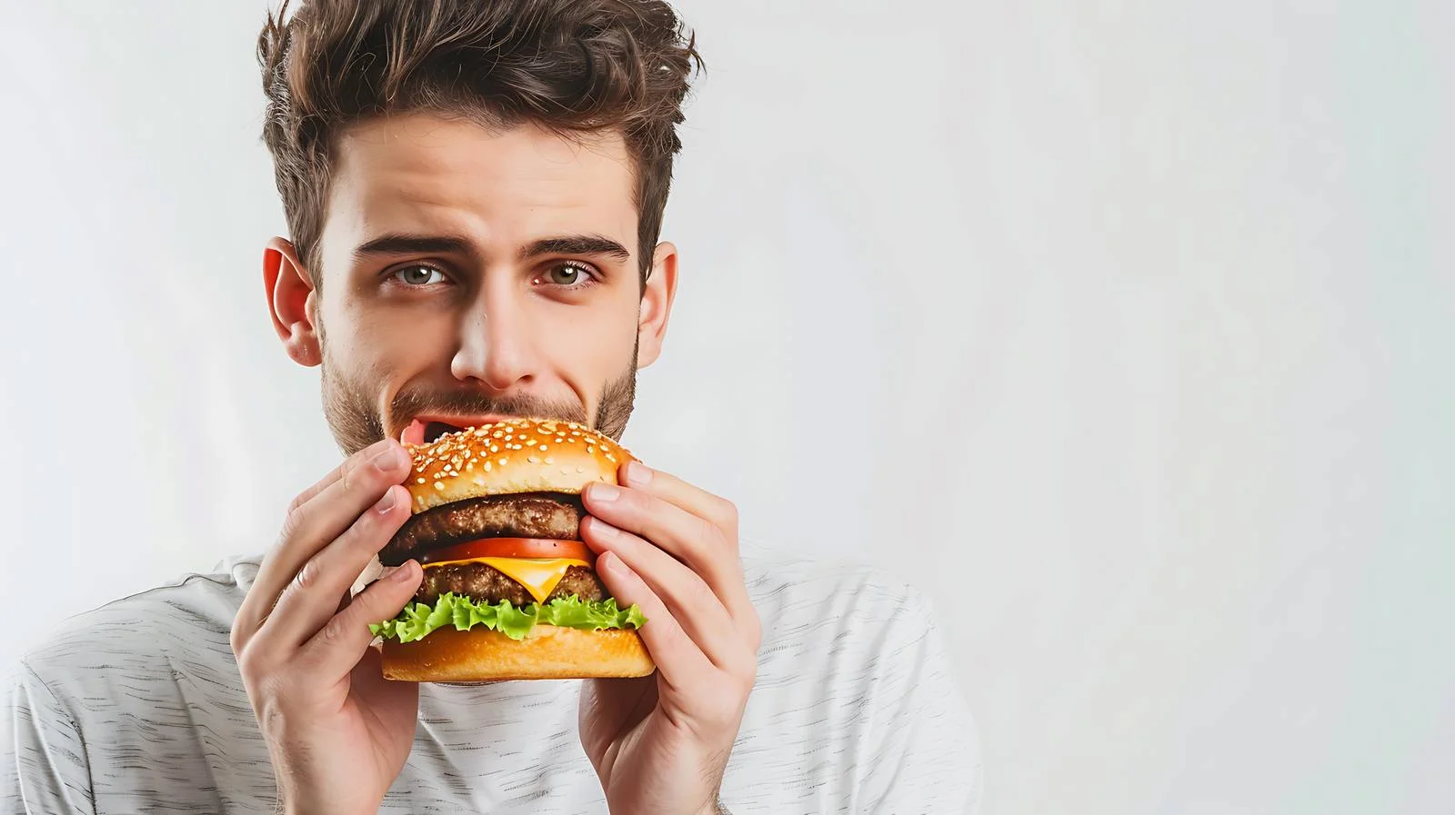 Young Man Eating Cheeseburger — free download from Dotvec