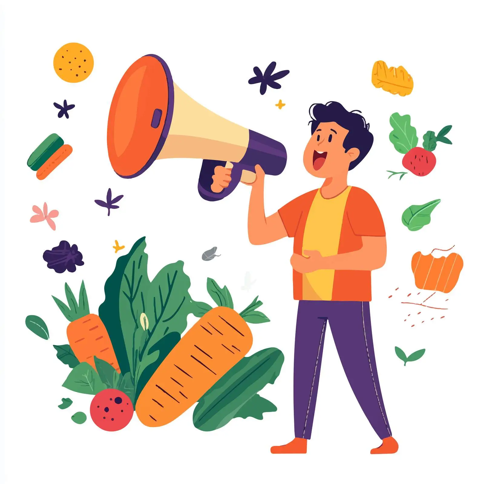 Young Man Shouting with Megaphone to Customers – free projection image from Dotvec