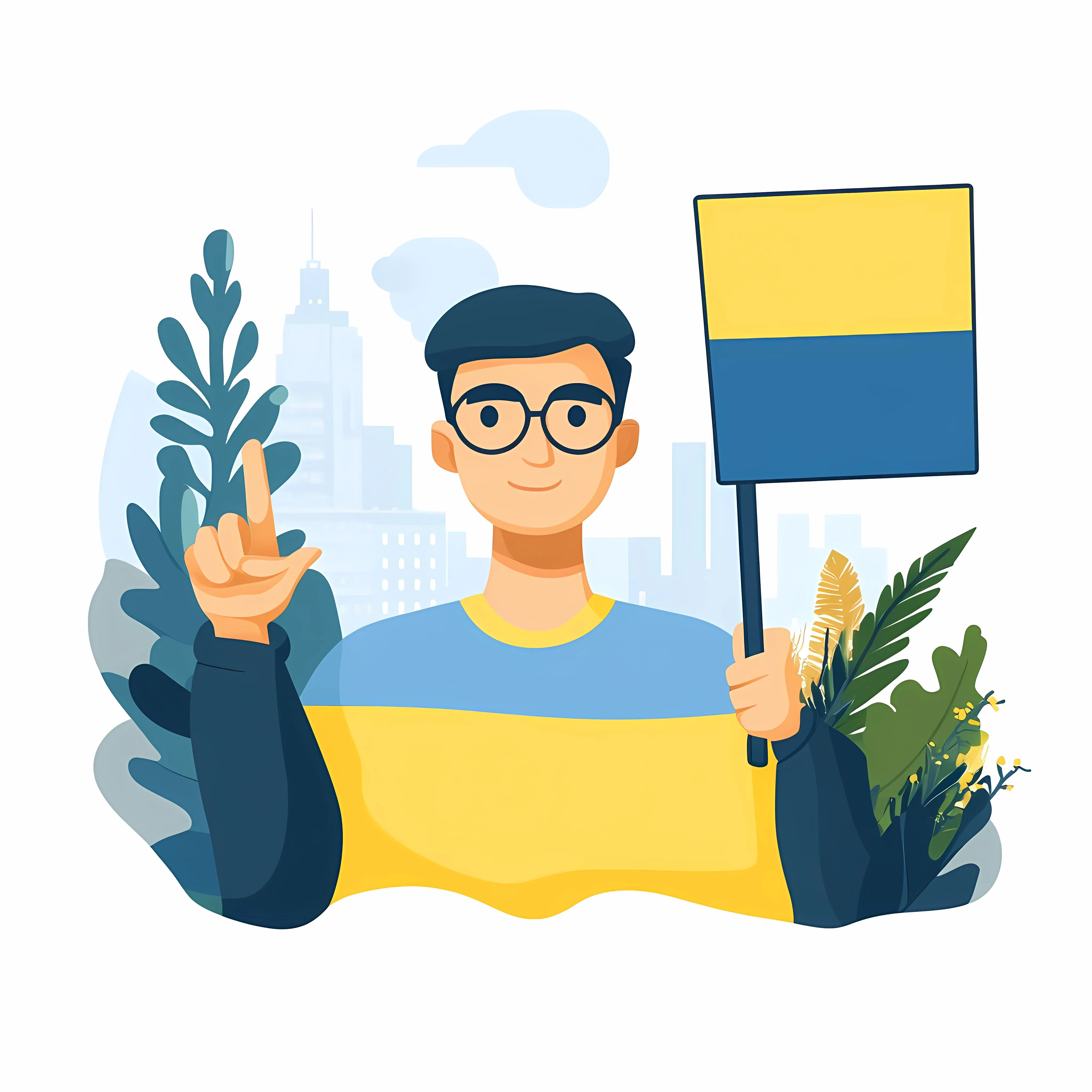 Young Man with Ukrainian Flag and Stop War Sign — free download from Dotvec