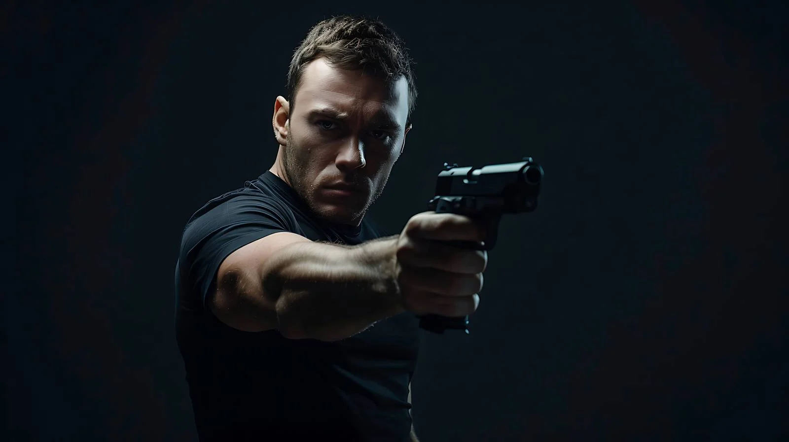 Serious young man with handgun outdoors — free download from Dotvec