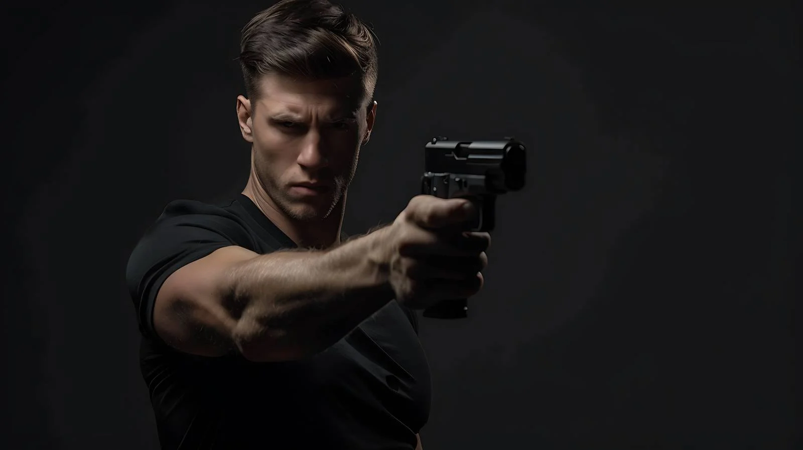 Serious young man holds pistol discreetly — free download from Dotvec