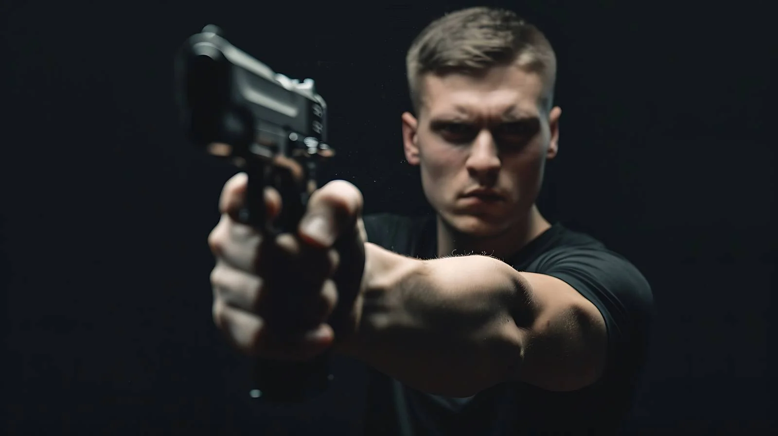 Youthful man in black shirt brandishing gun — free download from Dotvec