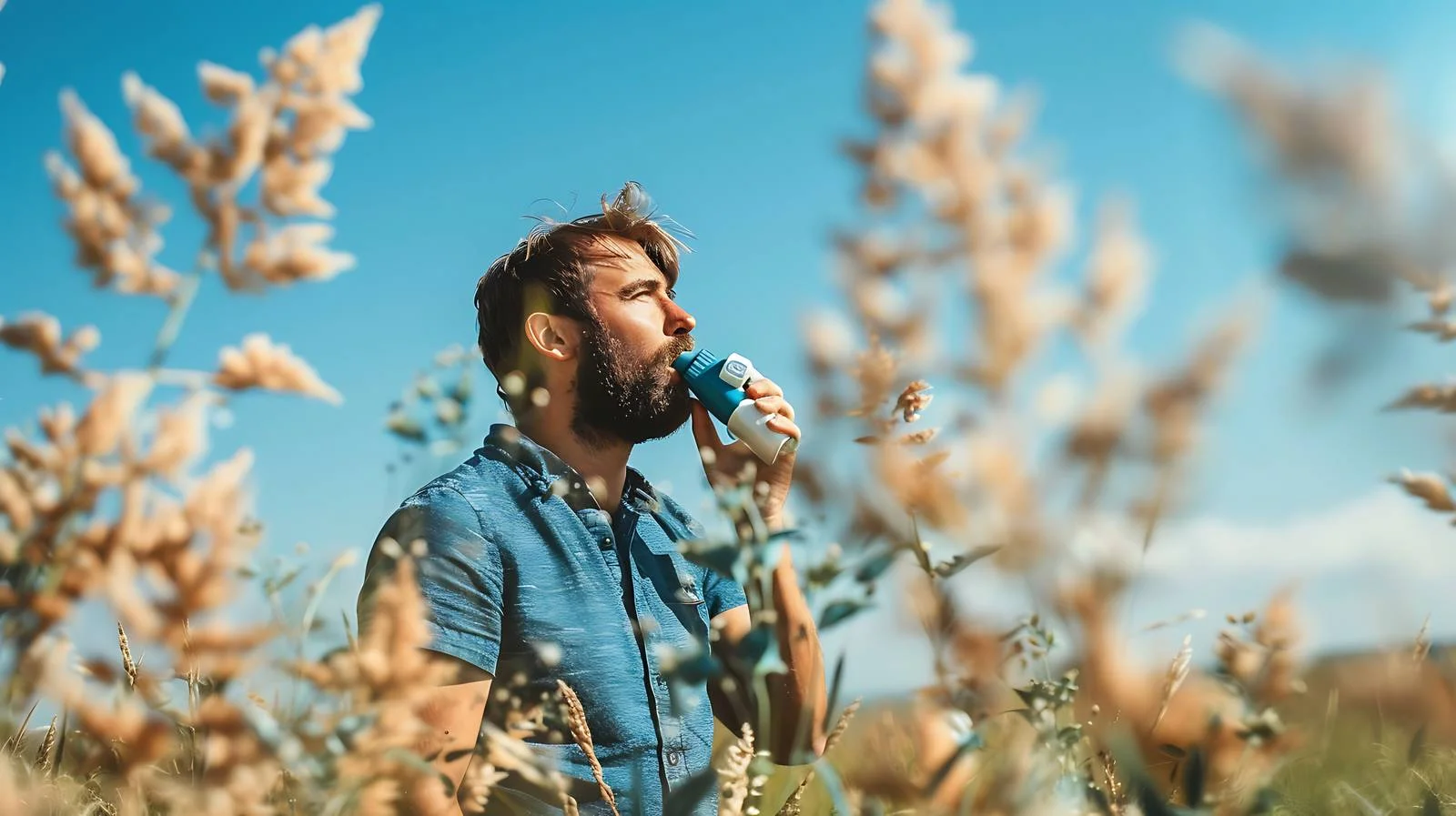 Man Using Asthma Inhaler Outdoors — free download from Dotvec