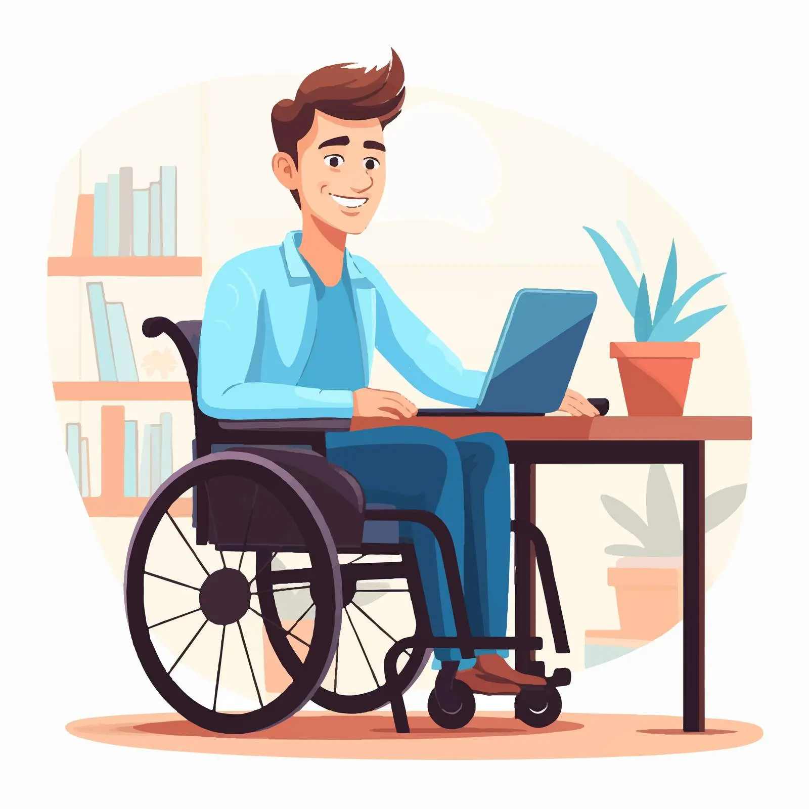Office Cartoon of Young Man in Wheelchair — free download from Dotvec