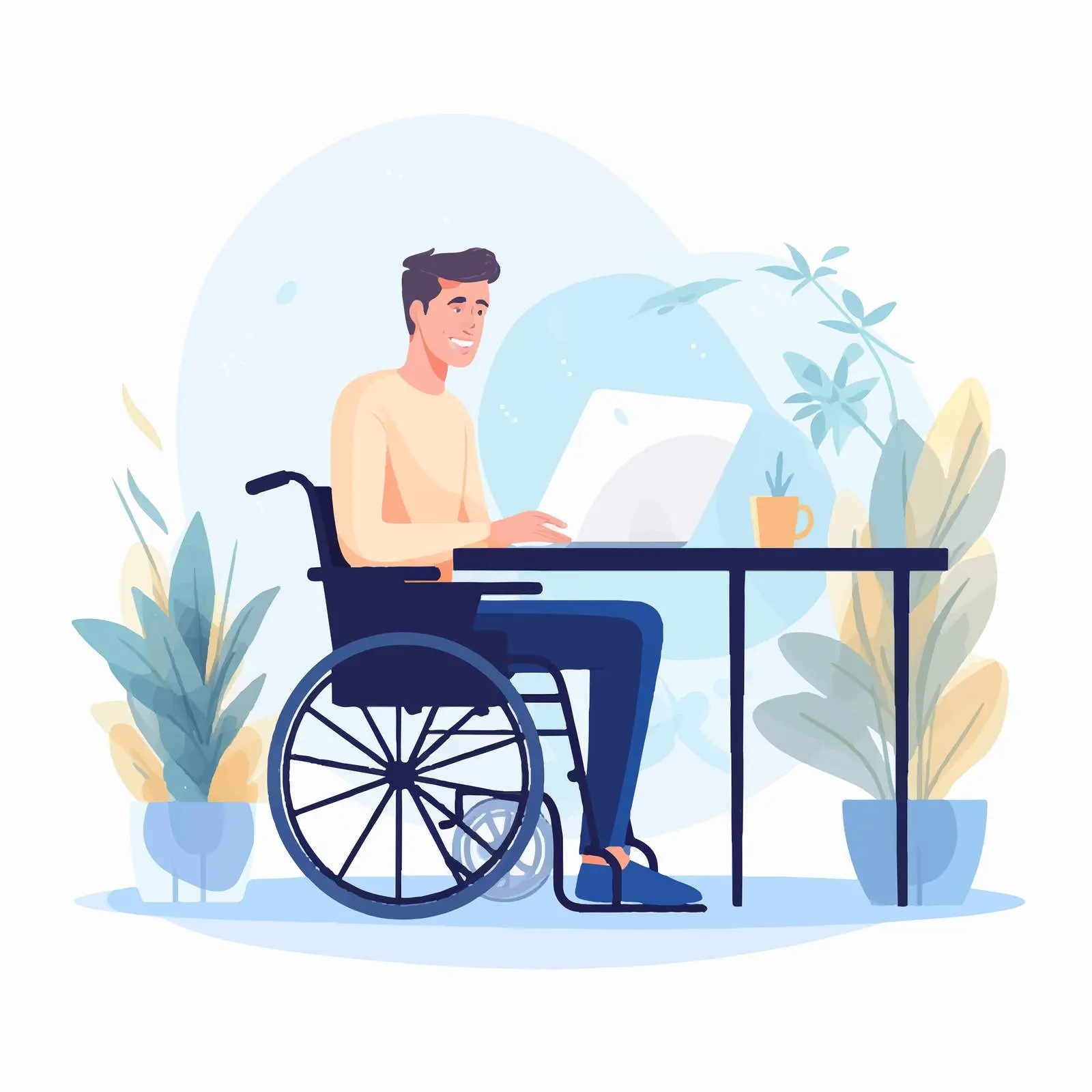 Young Man in Wheelchair Working in Office – free work culture image from Dotvec