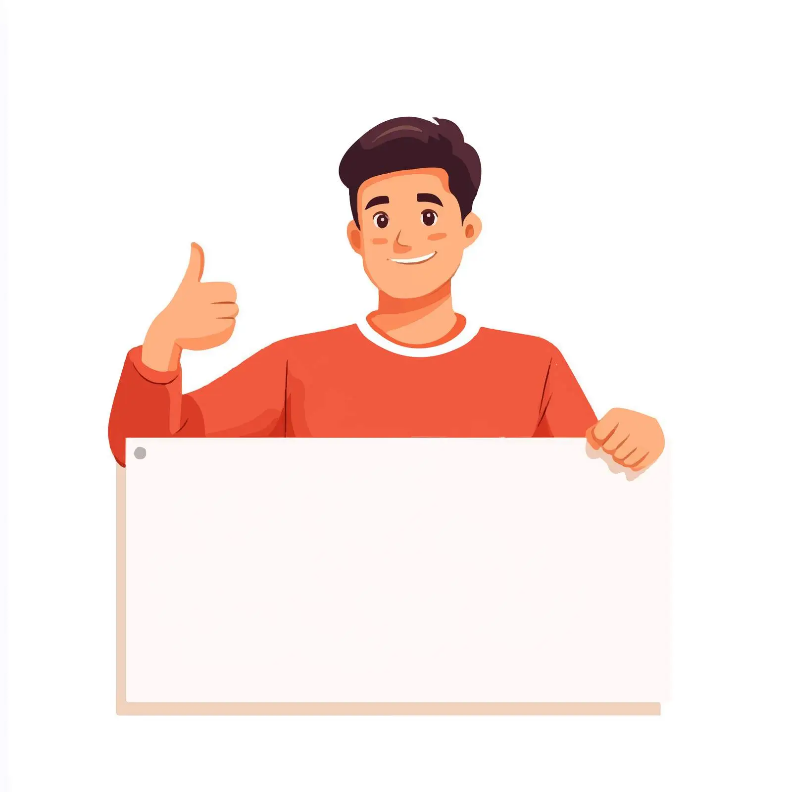 Young Man Pointing Behind White Banner — free download from Dotvec