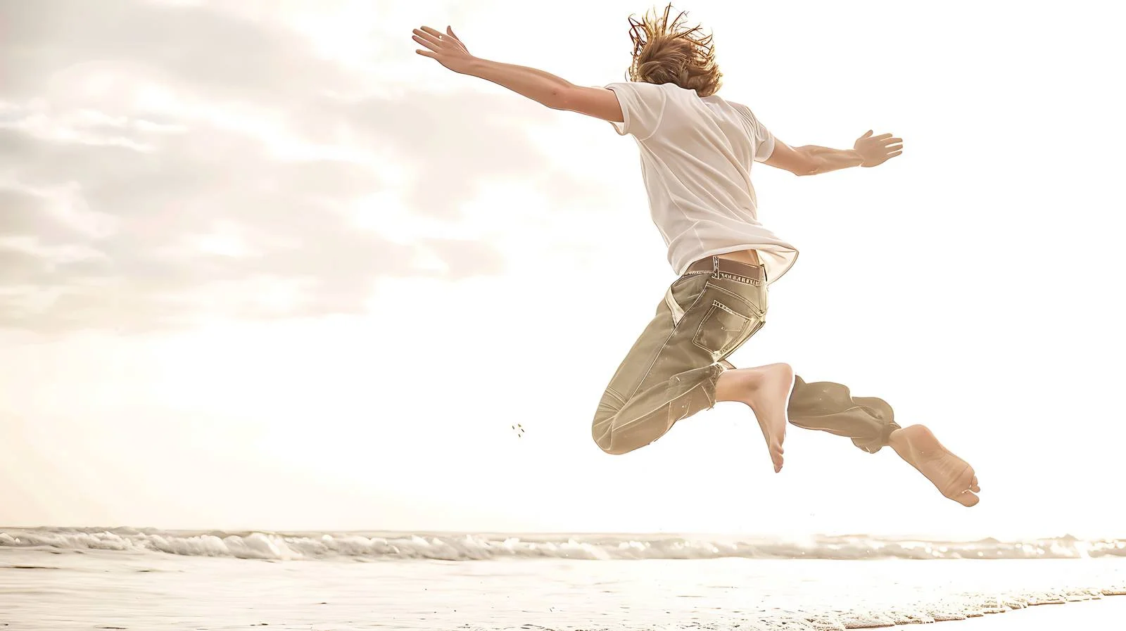 Energetic Beach Jumping Pose — free download from Dotvec