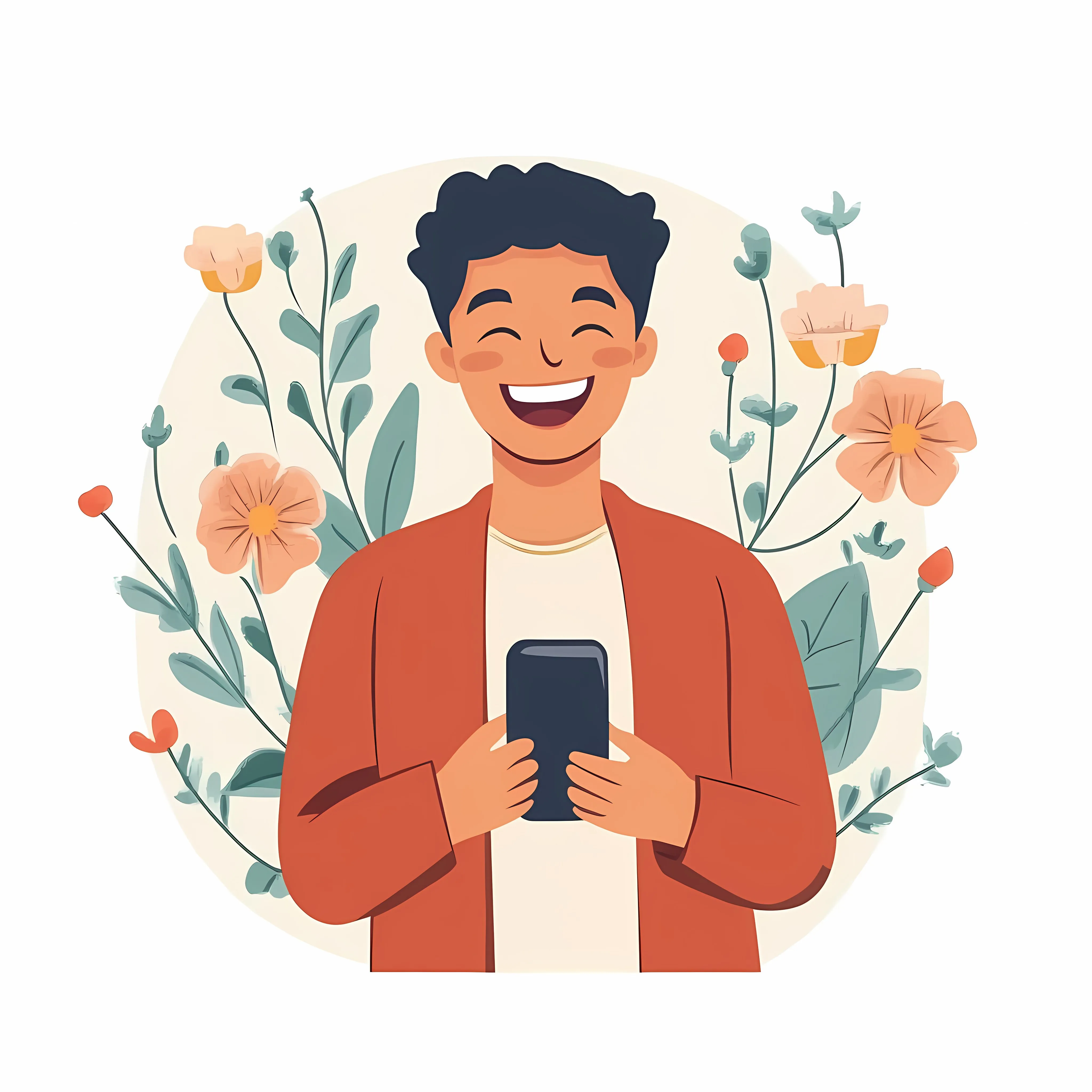 Laughing Young Man Using Smartphone Illustration — free download from Dotvec