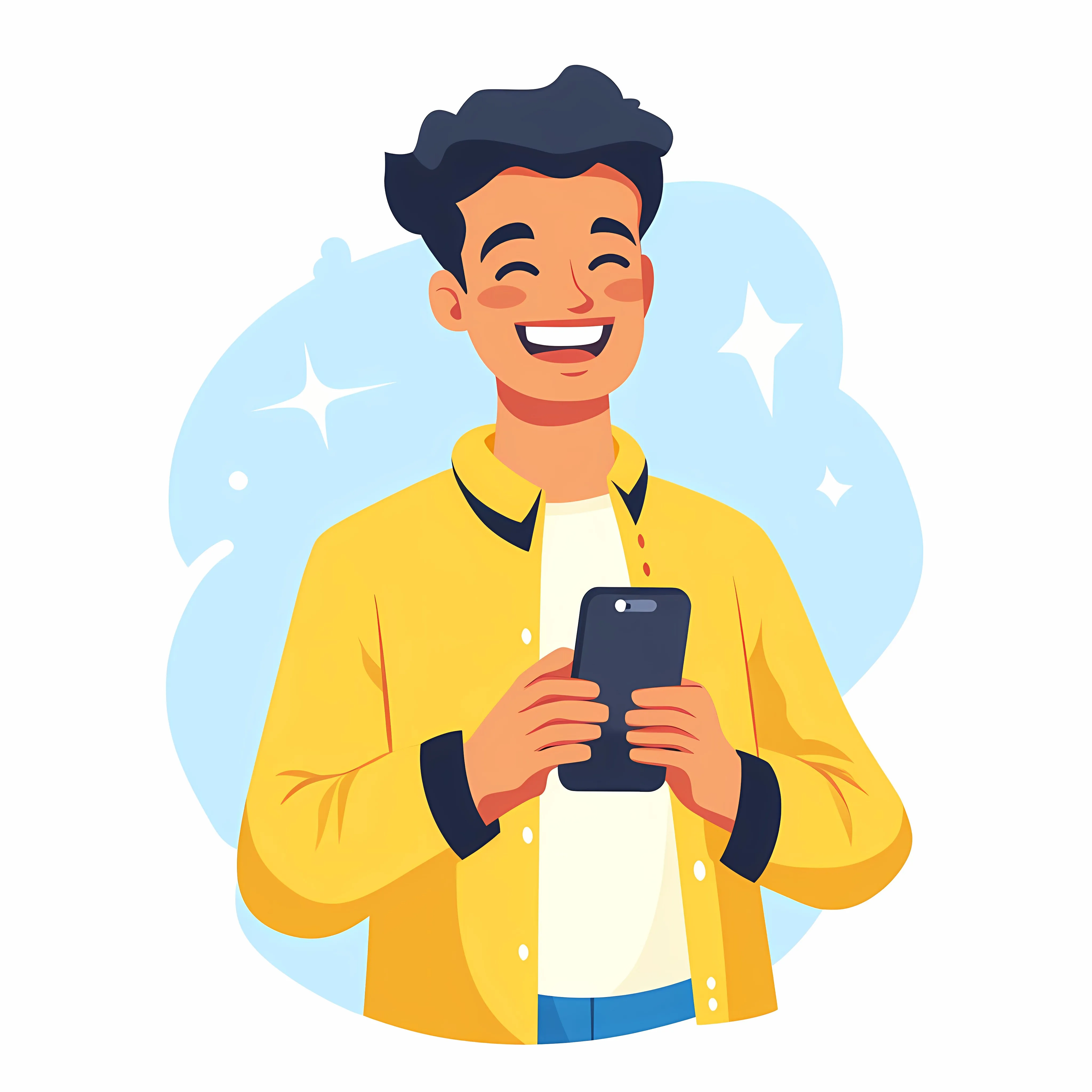Young Man Laughing at Smartphone Illustration – free connectedness image from Dotvec