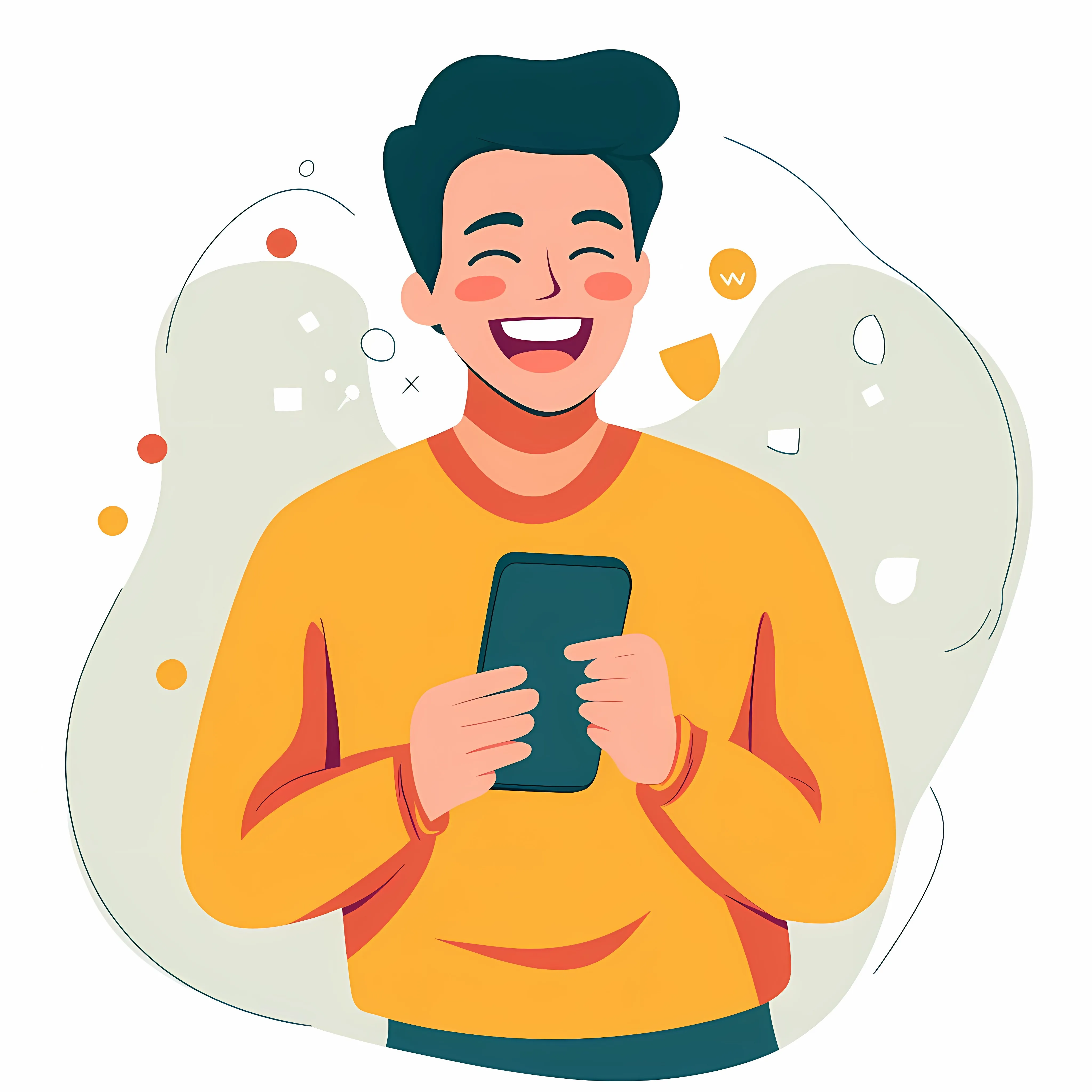 Young Man Laughing at Smartphone Illustration — free download from Dotvec