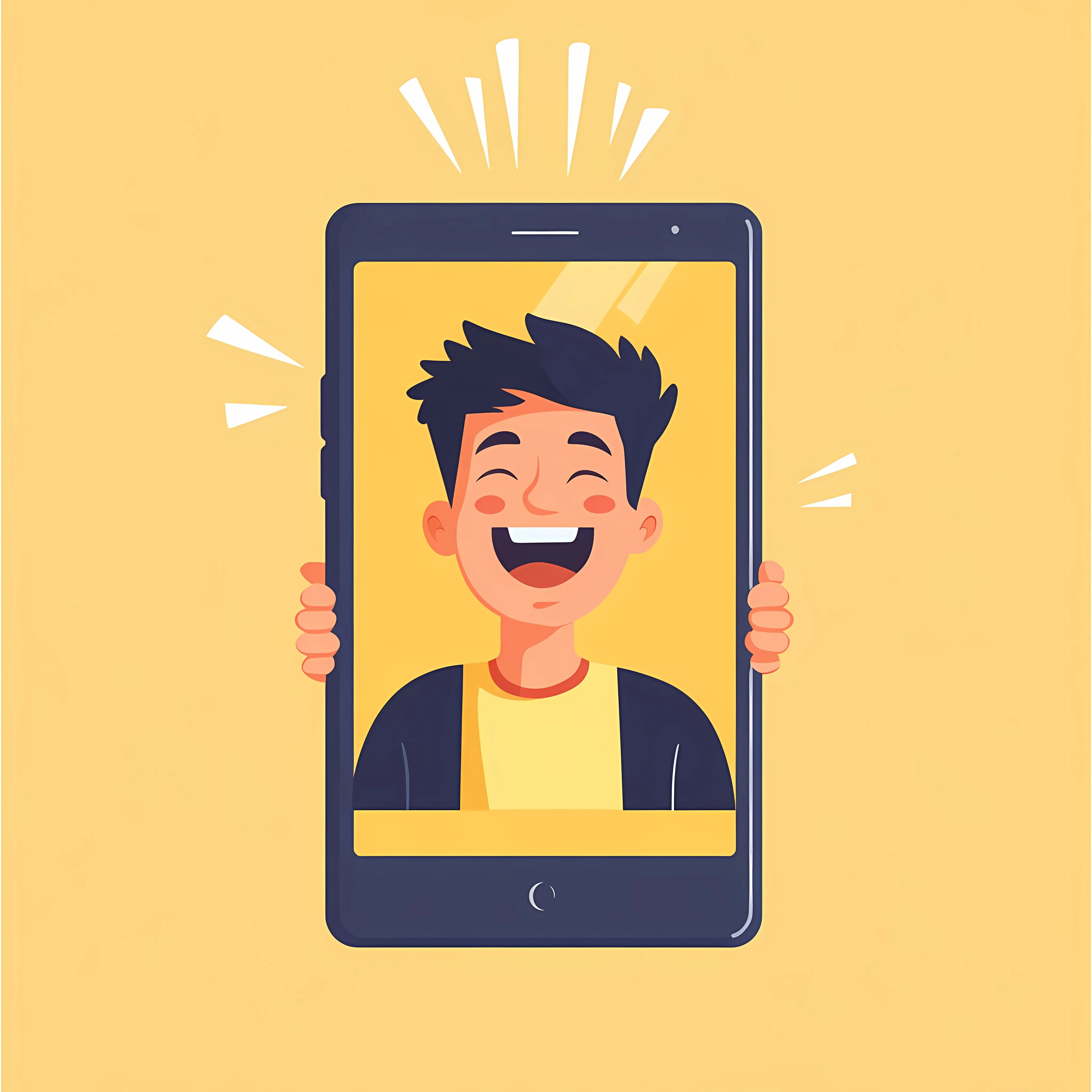 Young Man Laughing at Smartphone Illustration — free download from Dotvec