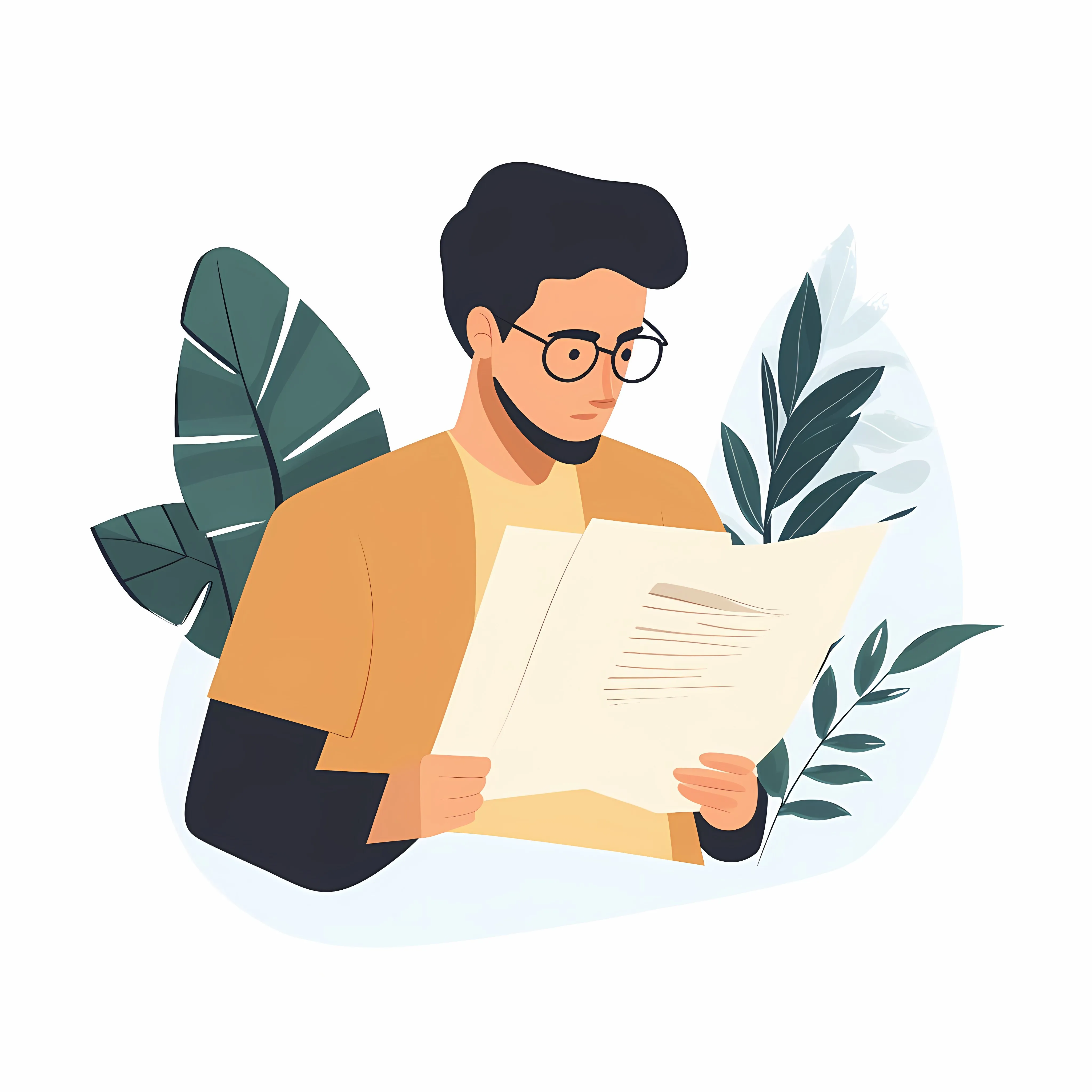 Young Man Reviewing Paper Documents Vector Illustration — free download from Dotvec