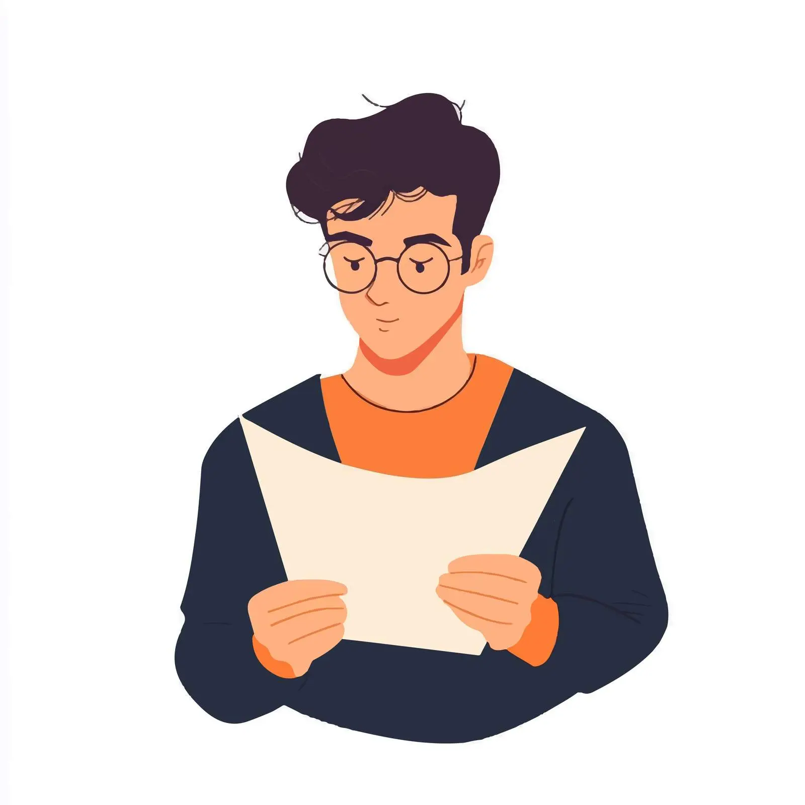 Young Man Reviewing Paper Documents Vector Art — free download from Dotvec
