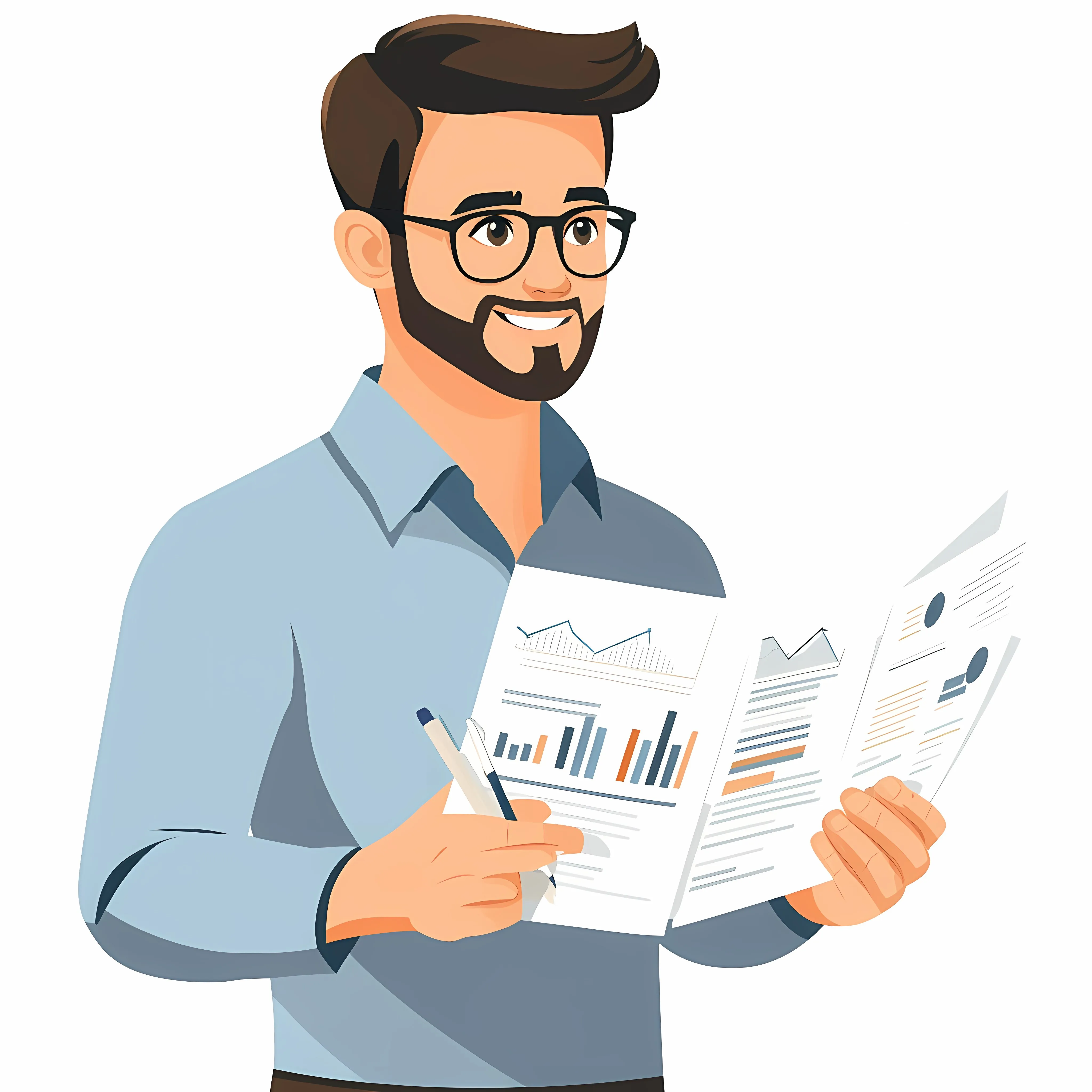 Young Man Reviewing Paper Documents with Satisfaction — free download from Dotvec