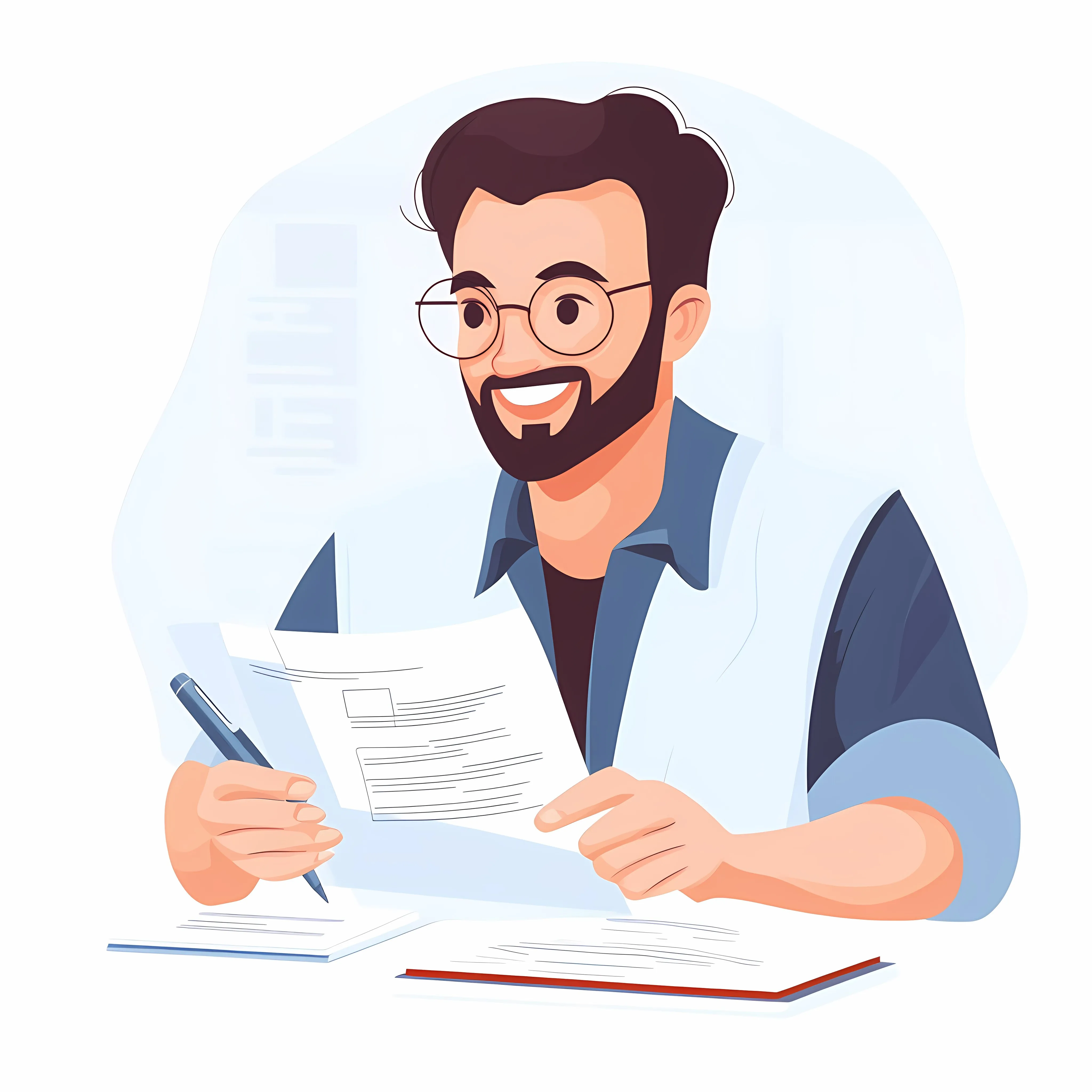 Young Man Reviewing Paper Documents with Satisfaction – free checking image from Dotvec