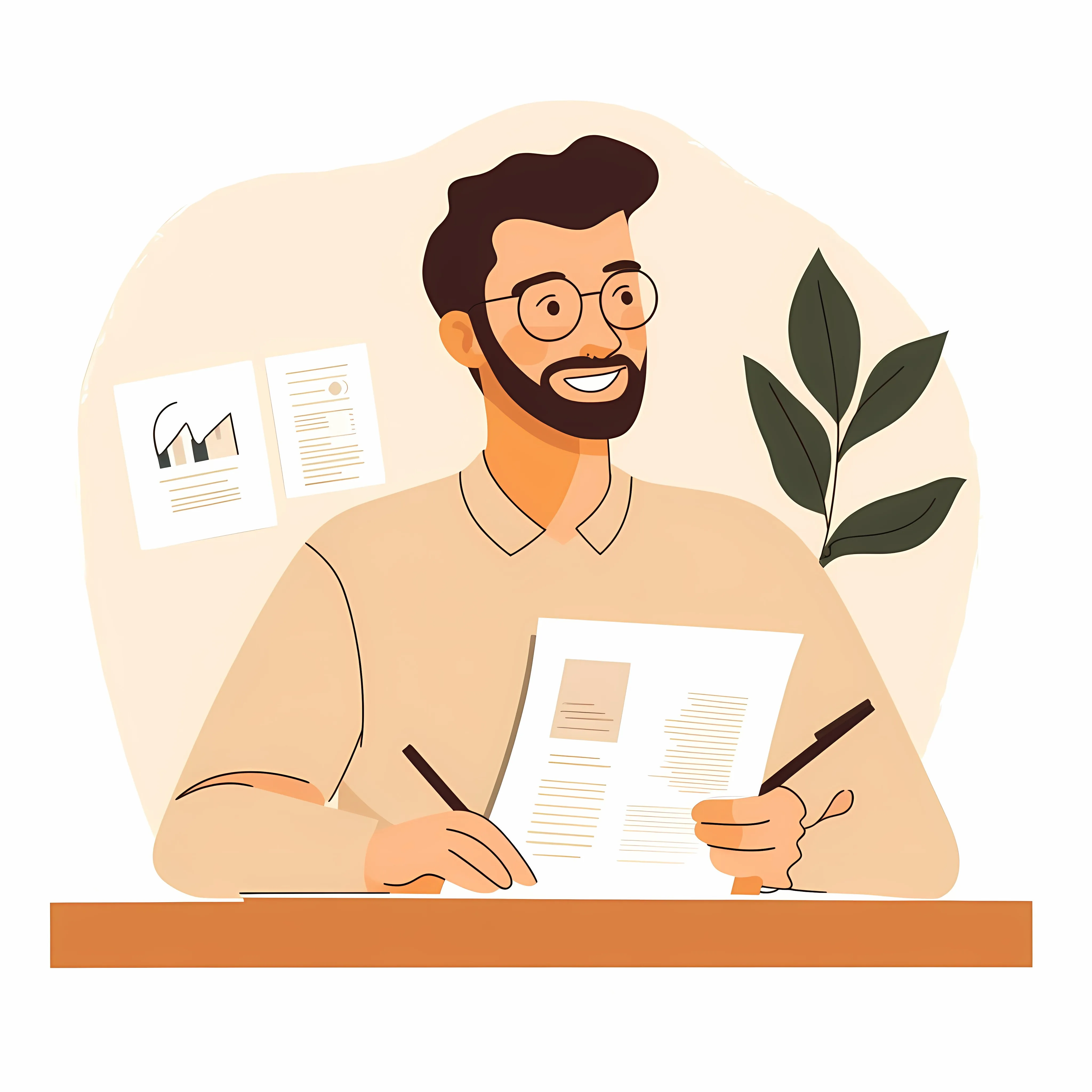 Young Man Reviewing Paper Documents with Satisfaction — free download from Dotvec