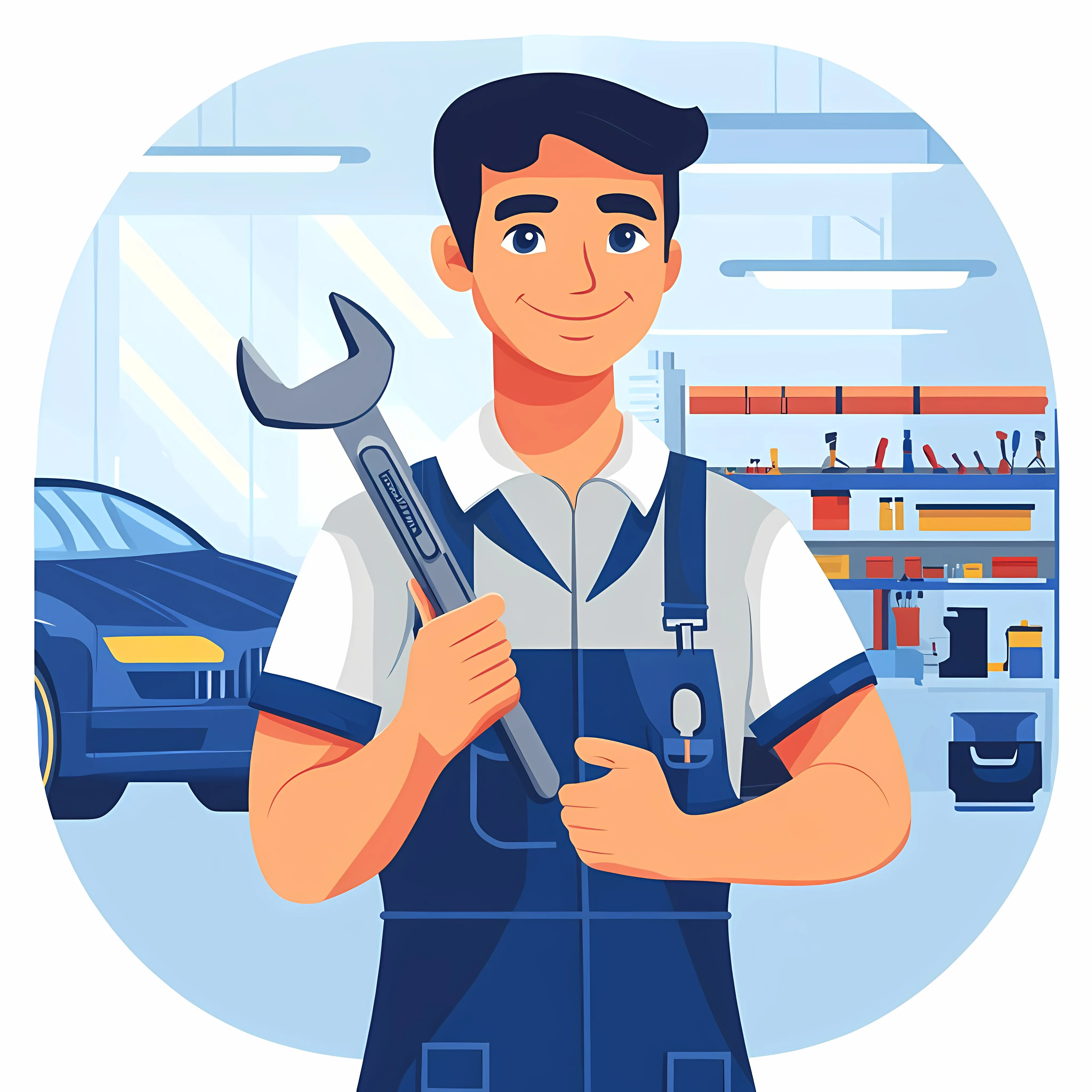 Young Man Mechanic with Wrench in Garage — free download from Dotvec