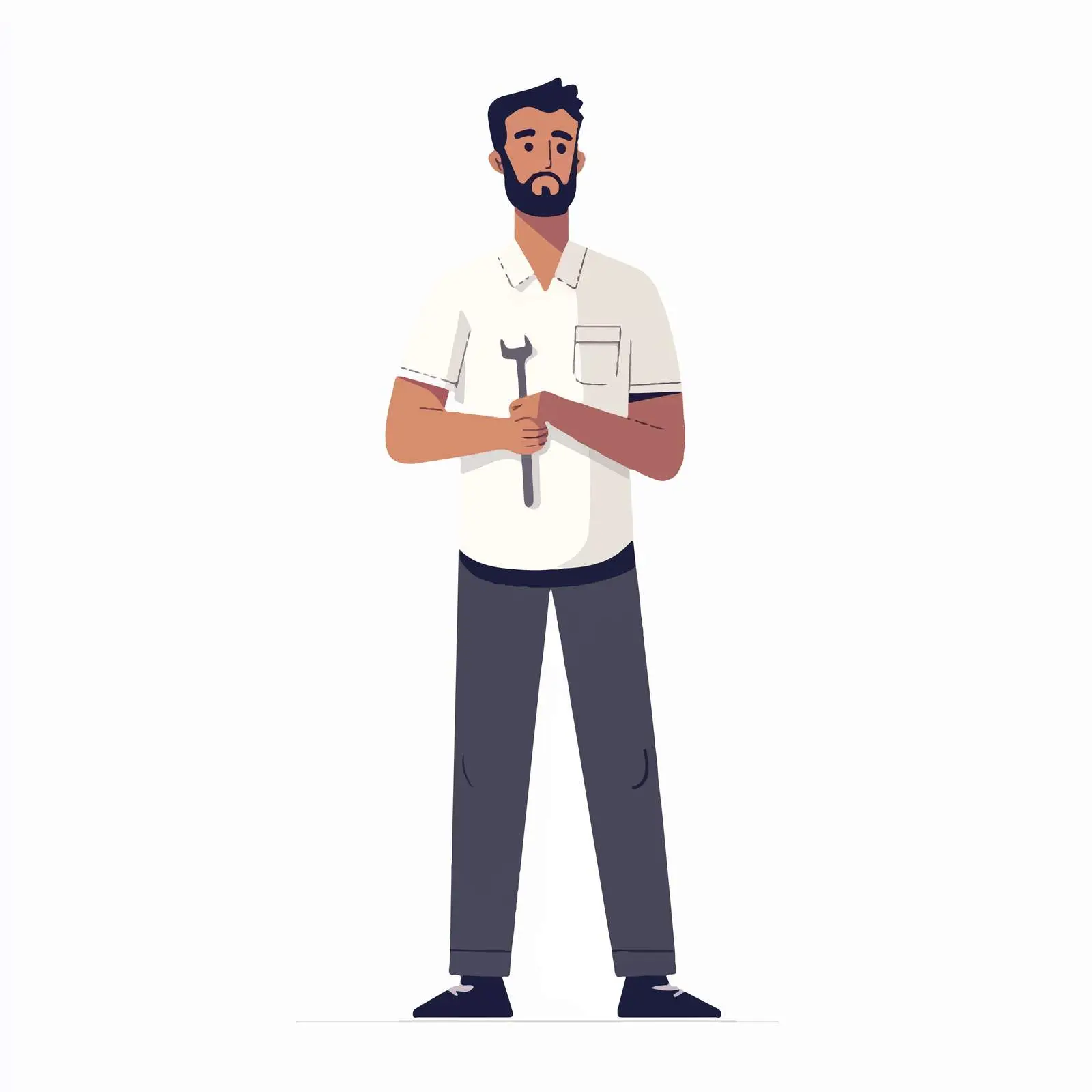 Young Mechanic Holding Wrench in Flat Vector Style — free download from Dotvec