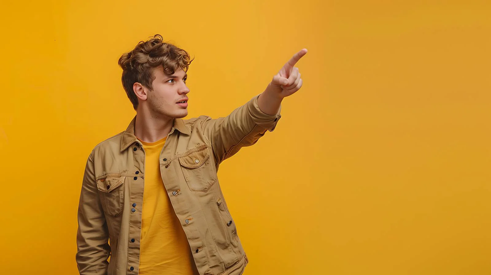 Young Man Pointing Yellow Background — free download from Dotvec