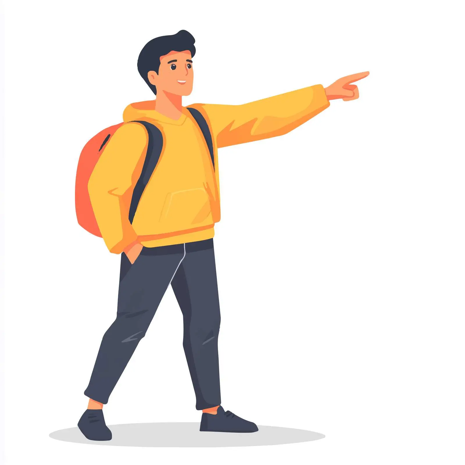 Young Man Pointing to Top Left Direction — free download from Dotvec