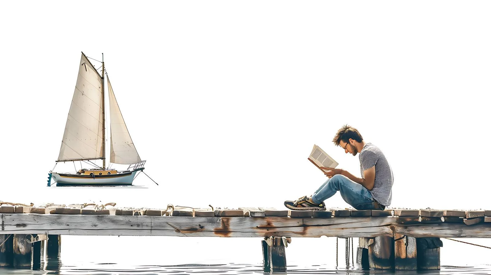 Serene Reader on Jetty Near Boat — free download from Dotvec