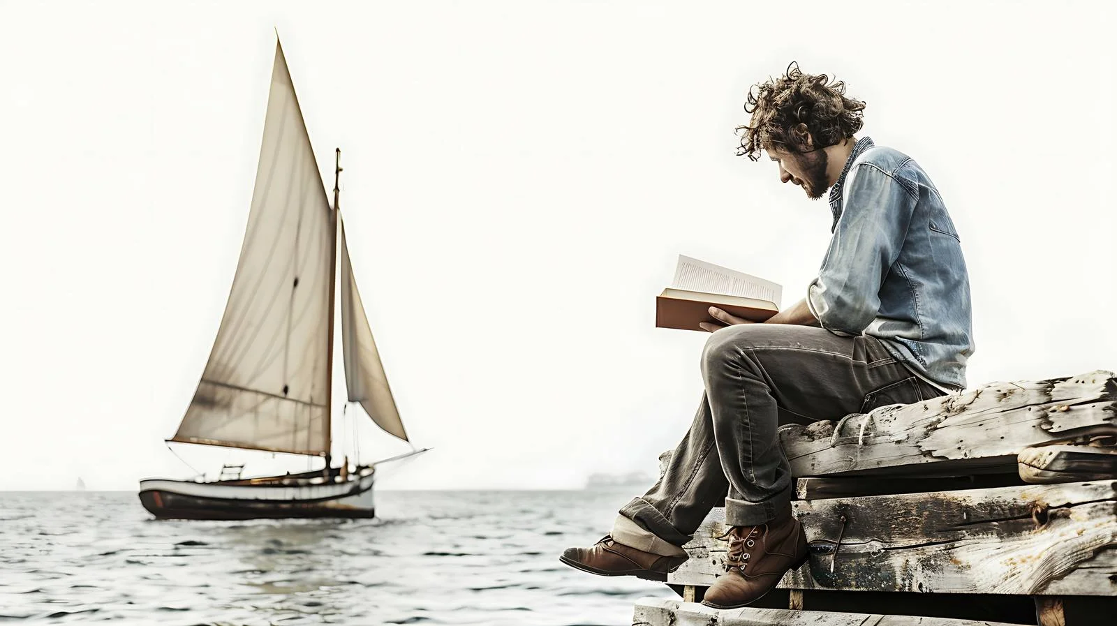 Tranquil pier reading by young man — free download from Dotvec