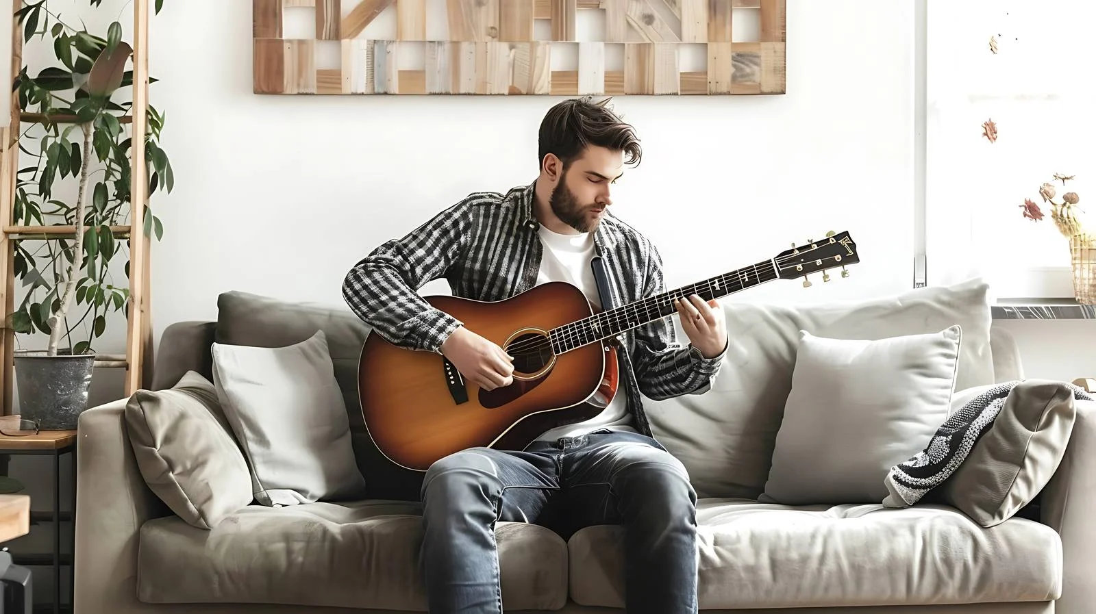 Young Man Playing Guitar Outdoors — free download from Dotvec