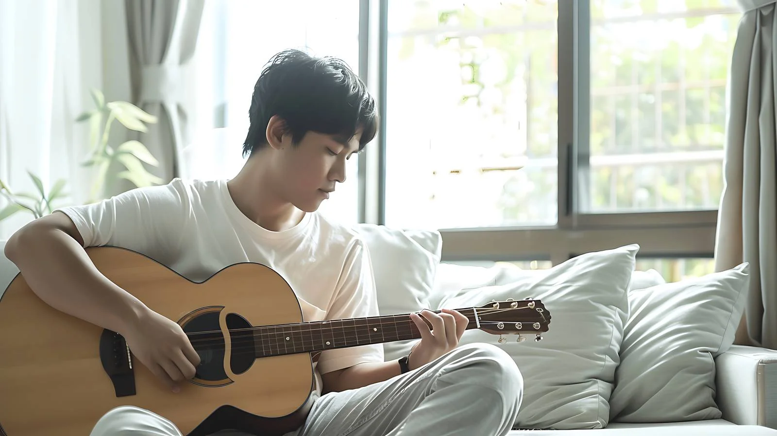 Young Man Playing Guitar and Relaxing — free download from Dotvec