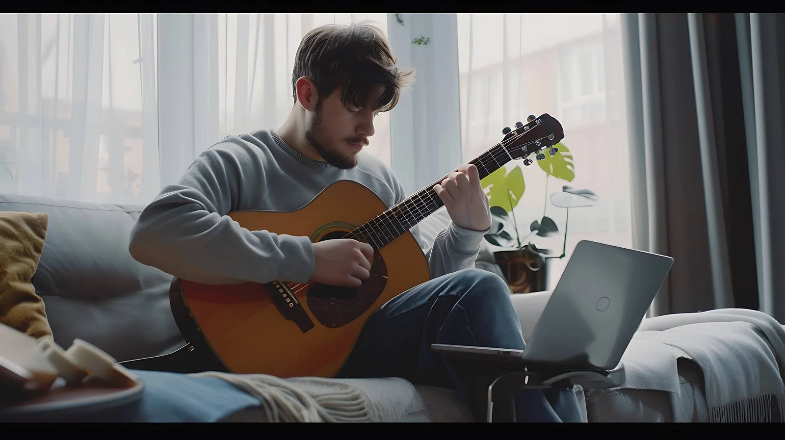 Young Man Playing Guitar Outdoors — free download from Dotvec