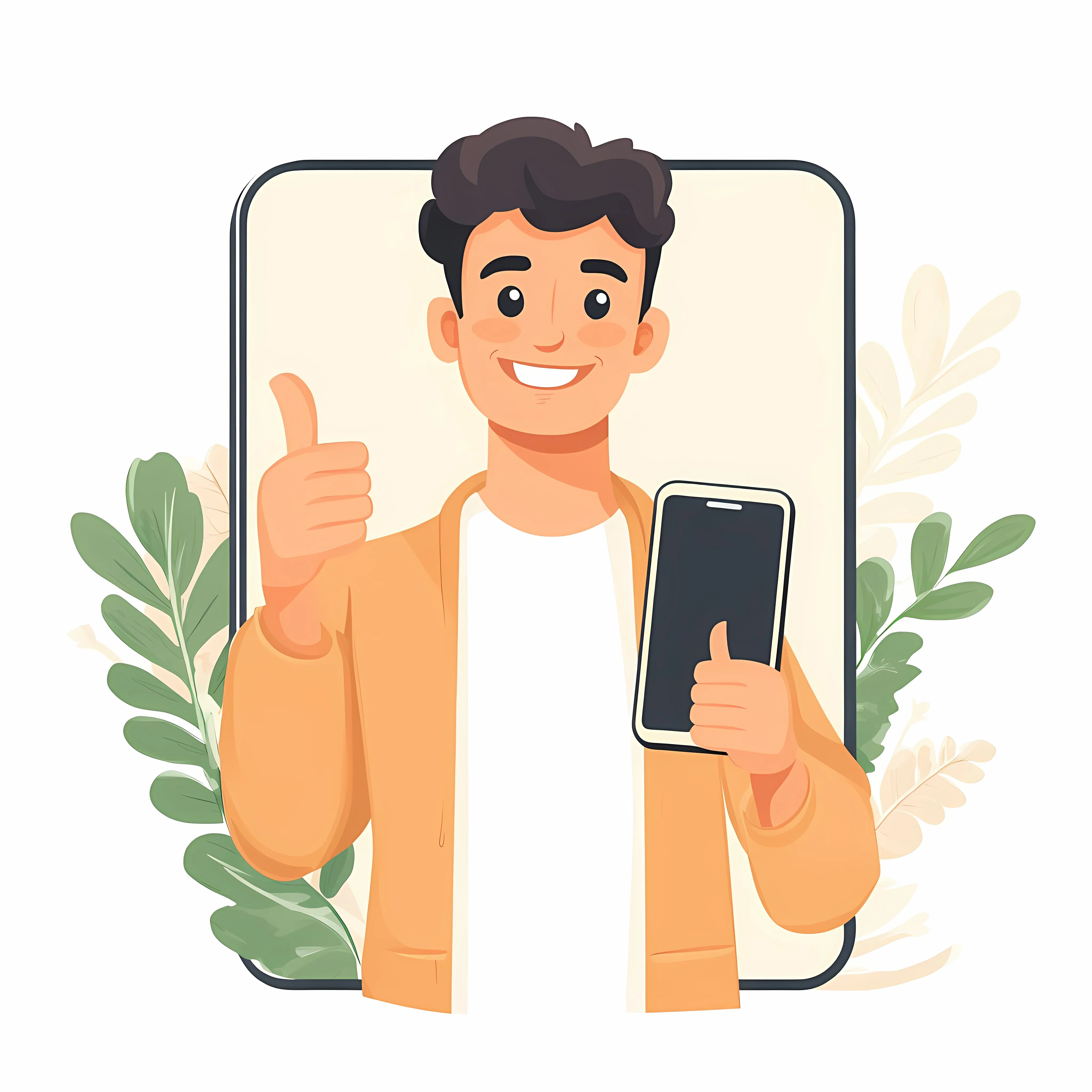 Young Man Giving Thumbs Up with Smartphone — free download from Dotvec