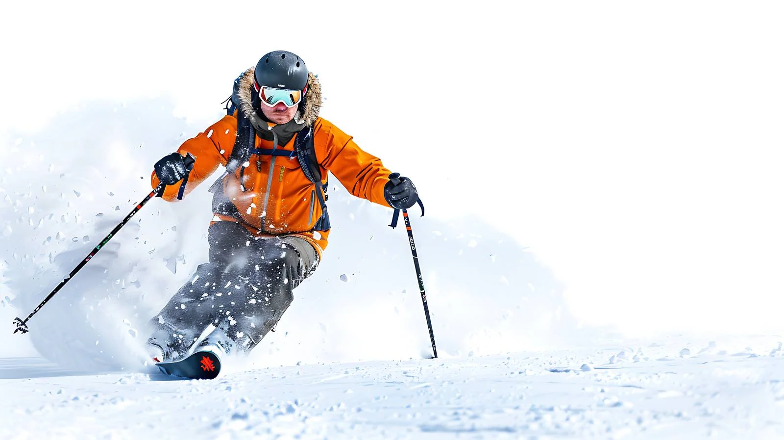Adventurous man skiing in deep snow at Brighton, Utah — free download from Dotvec