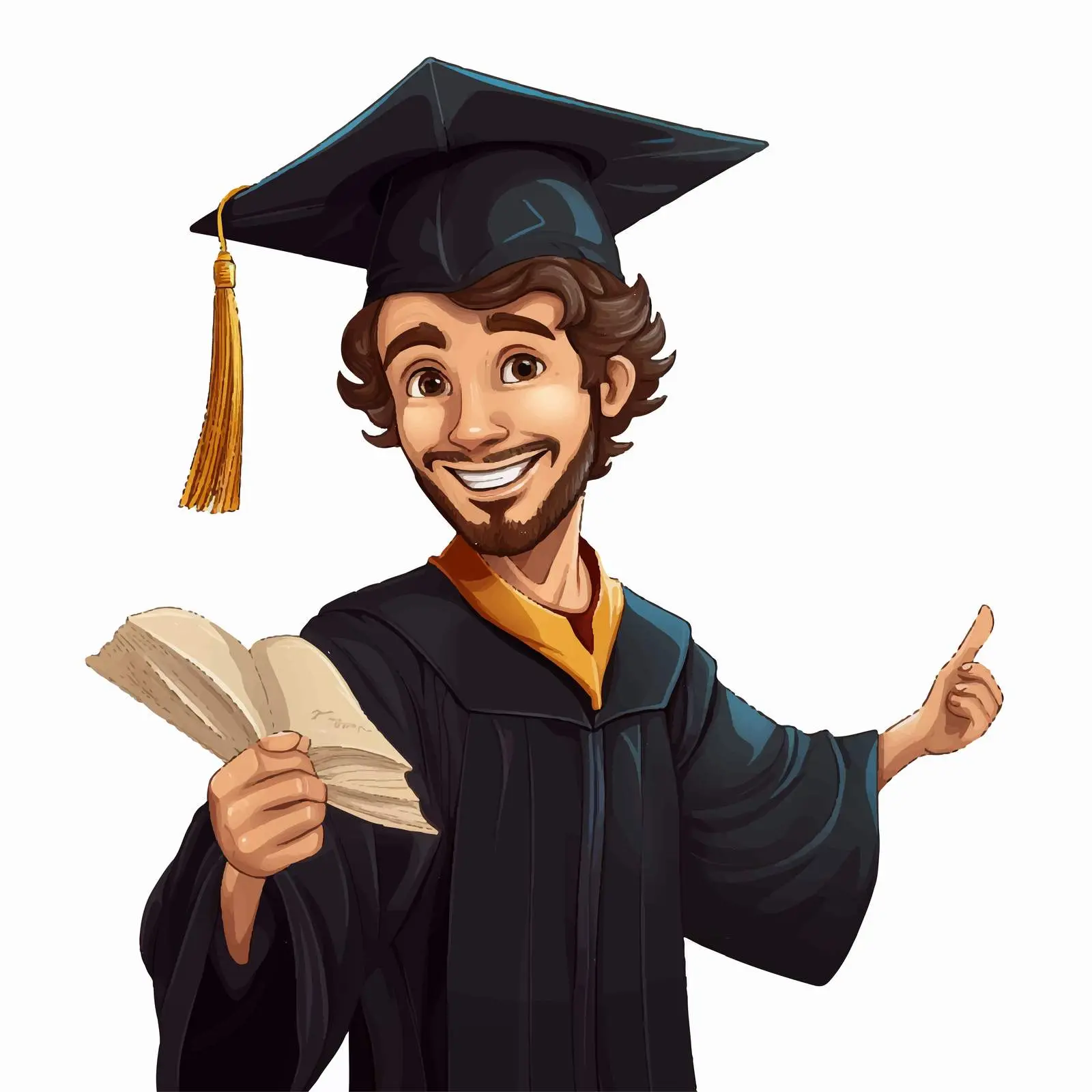 Cartoon Graduation Vector of Young Bearded Student – free diploma image from Dotvec