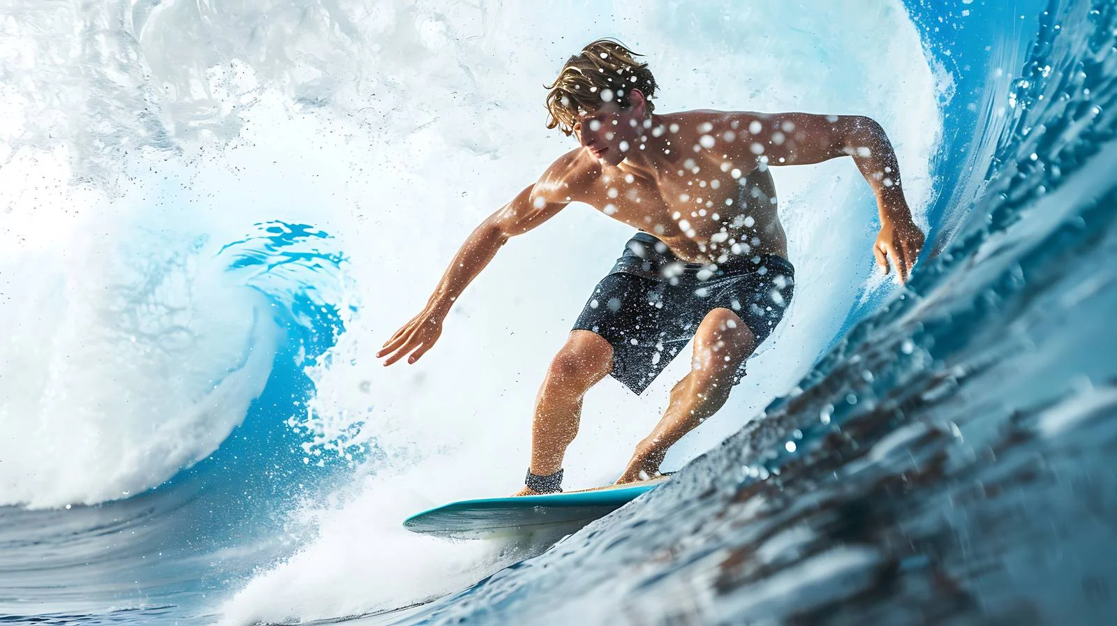 Youth surfing wave simulator at water amusement — free download from Dotvec