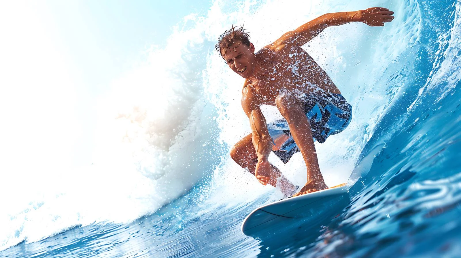 Youth surfing wave simulator at water park — free download from Dotvec