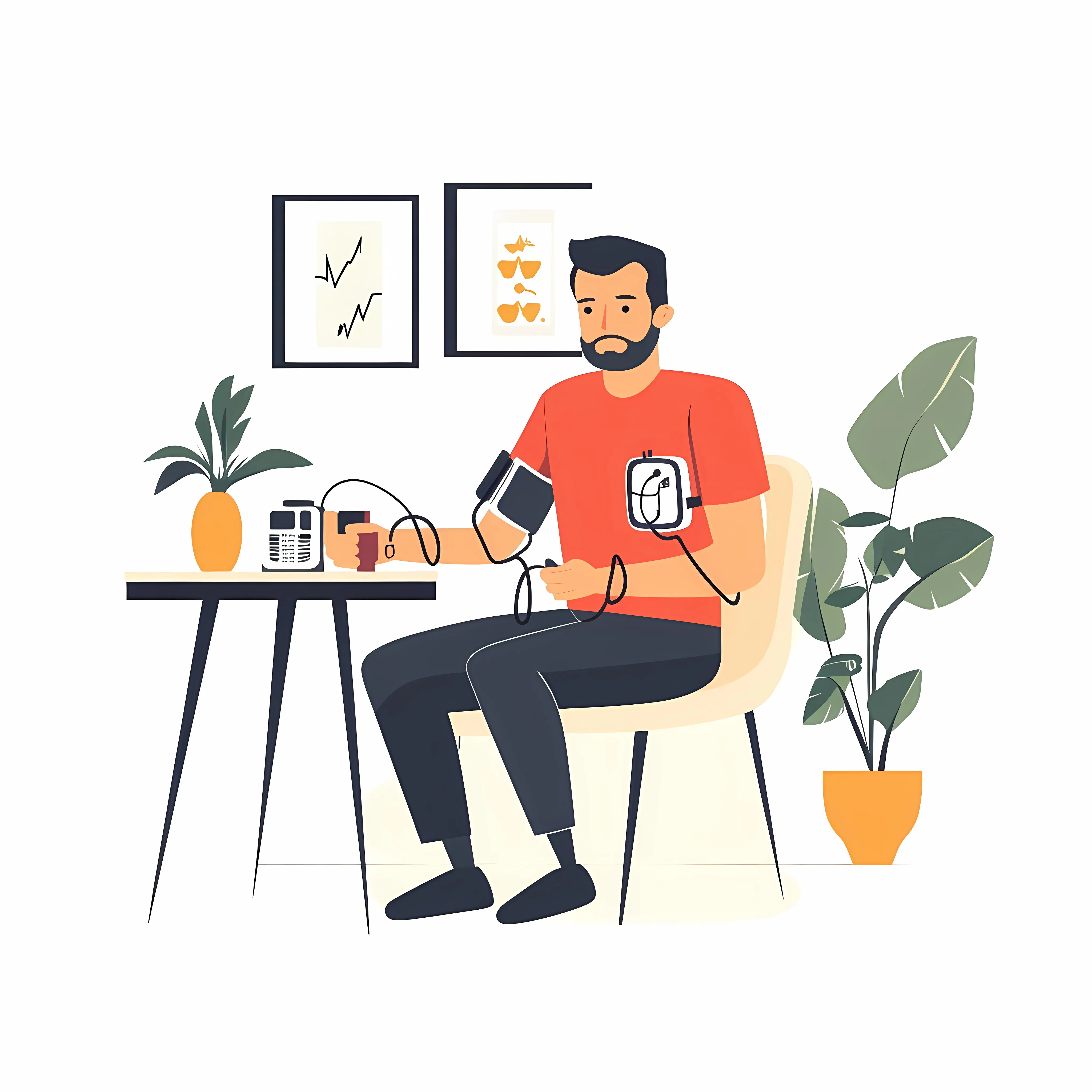 Young Man Measuring Blood Pressure at Home — free download from Dotvec