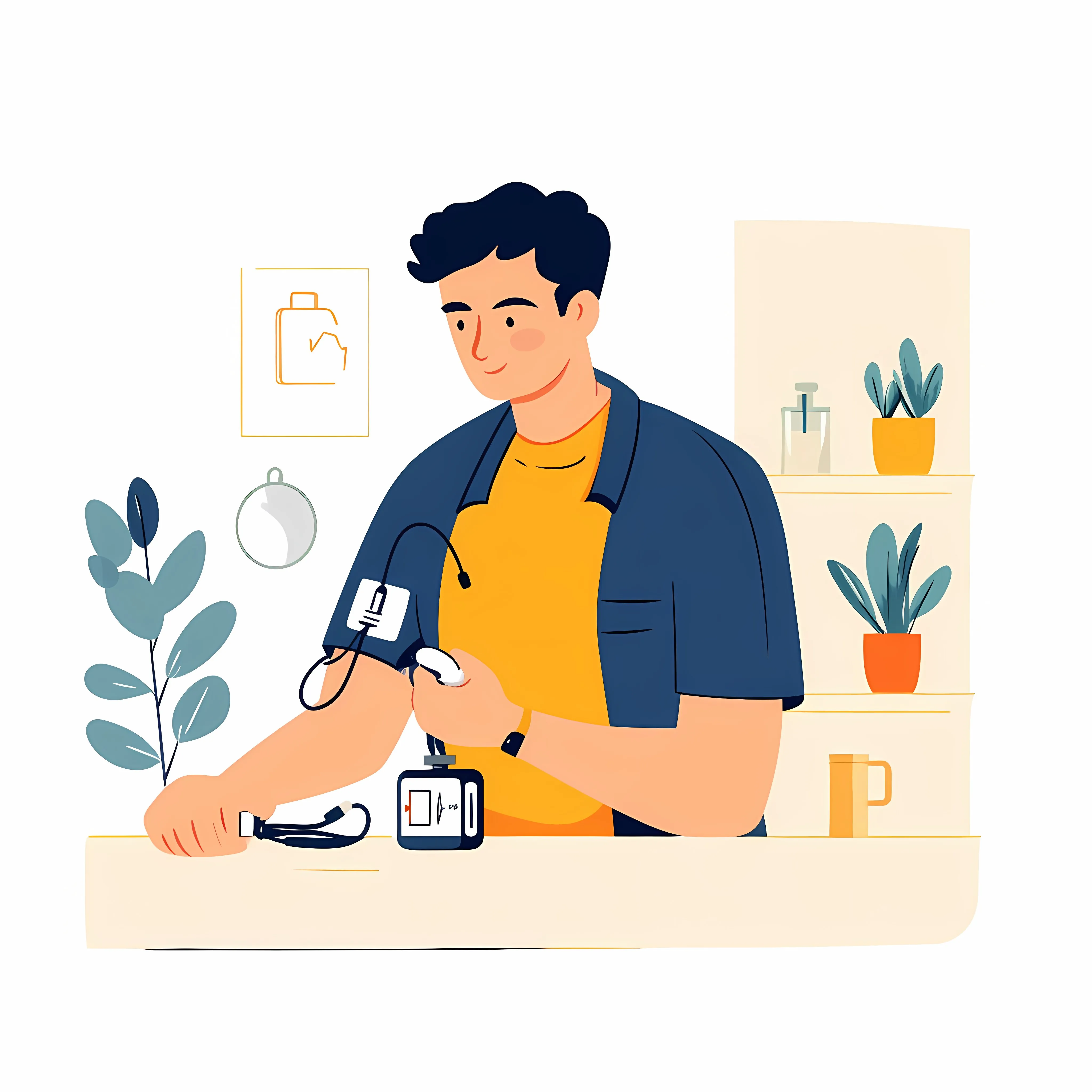 Young Man Monitoring Blood Pressure at Home — free download from Dotvec