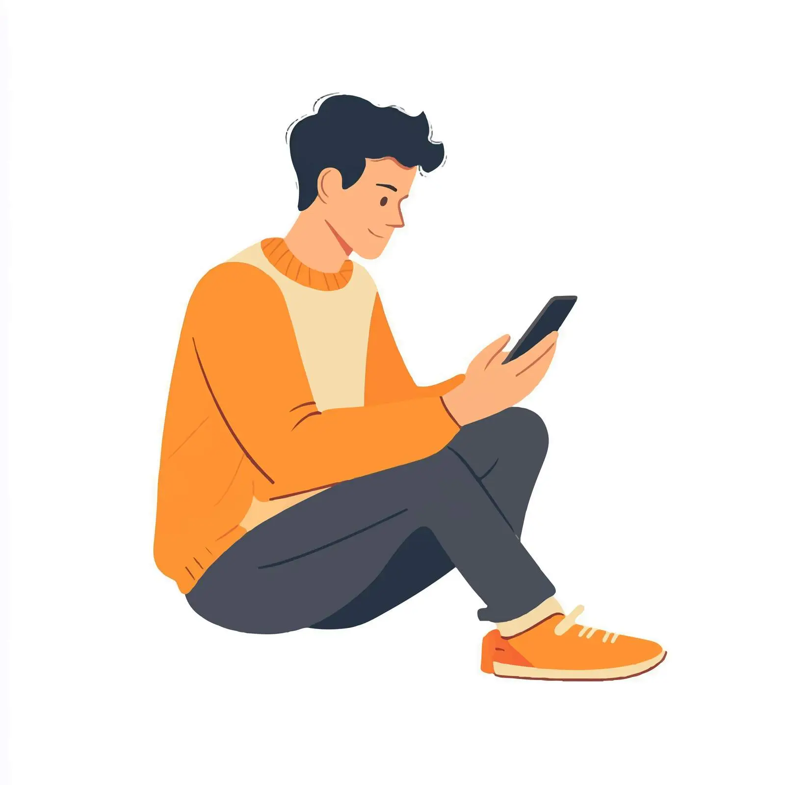 Young Man Engaged with Mobile Phone Illustration — free download from Dotvec