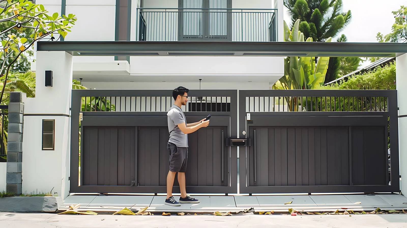 Man Operating Remote for Automatic Sliding Door — free download from Dotvec