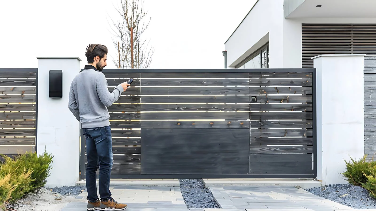 Man Operating Remote to Activate Sliding Door — free download from Dotvec