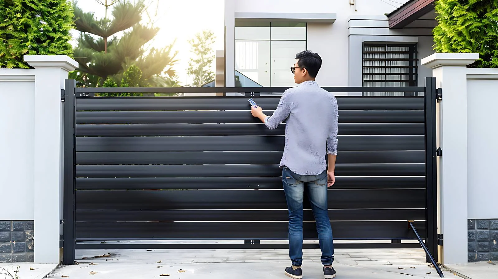 Man operating remote for automatic sliding door – free automatic image from Dotvec