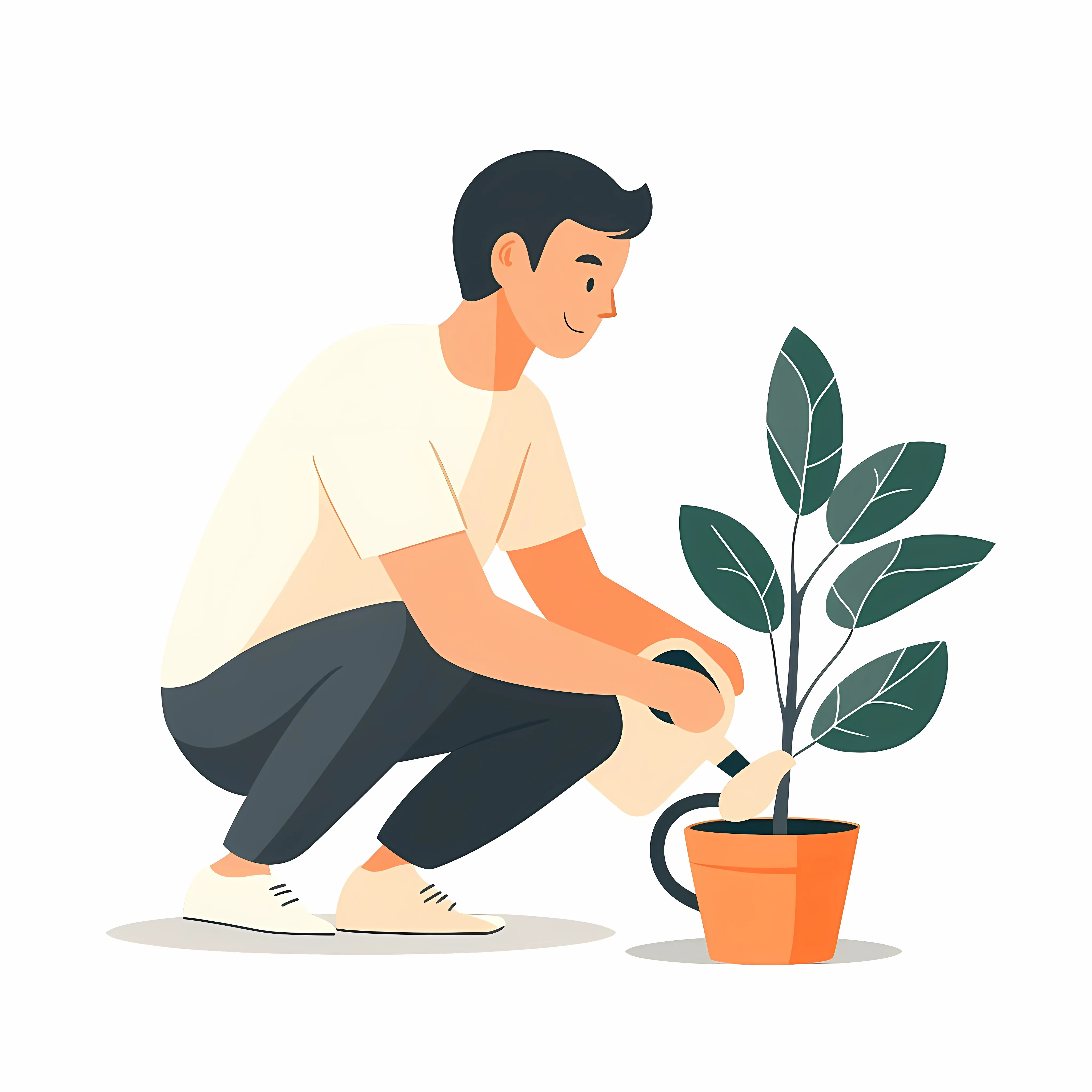 Young Man Watering Ficus Plant Vector Illustration — free download from Dotvec