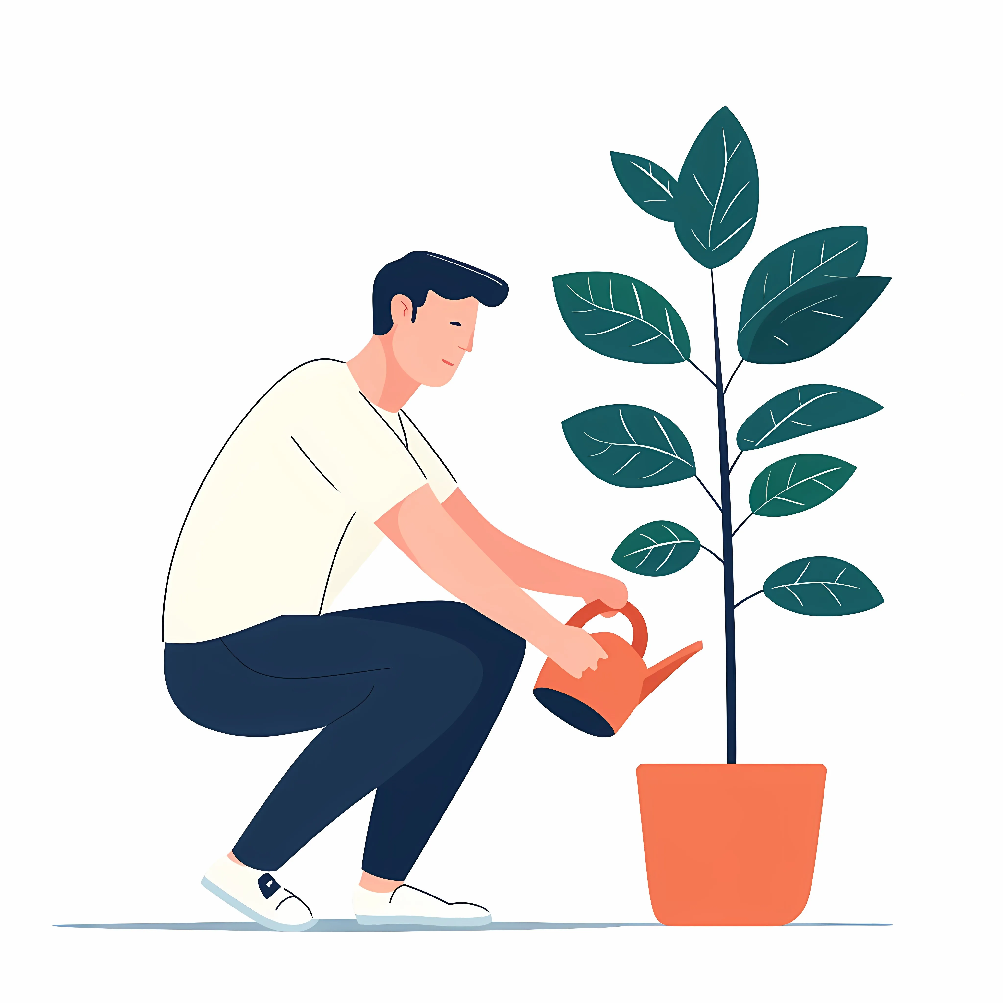 Young Man Watering Ficus Plant Illustration — free download from Dotvec