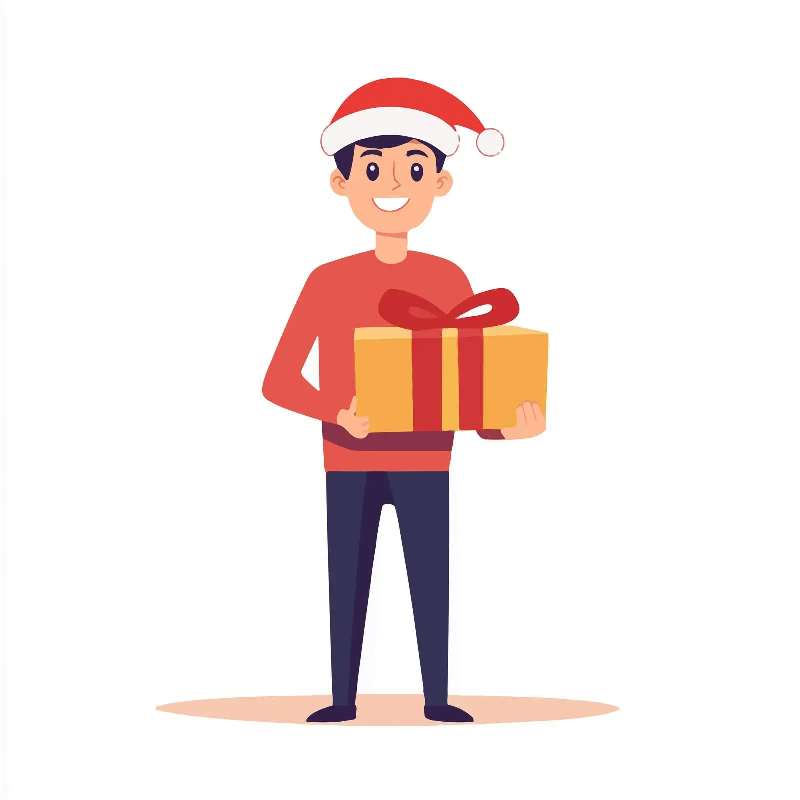 Young Man in Santa Hat with Gift Box — free download from Dotvec