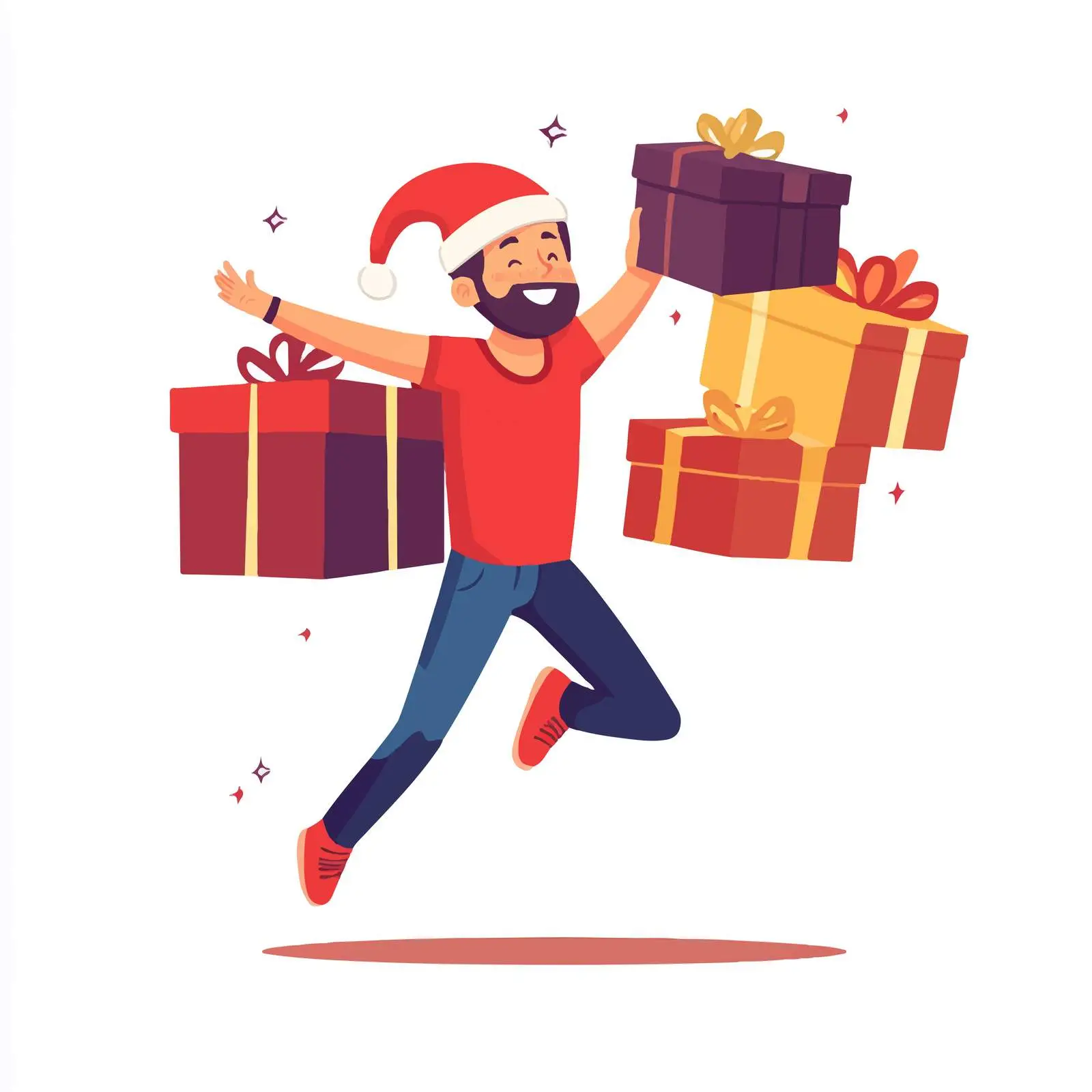 Joyful Young Man in Santa Hat with Presents — free download from Dotvec