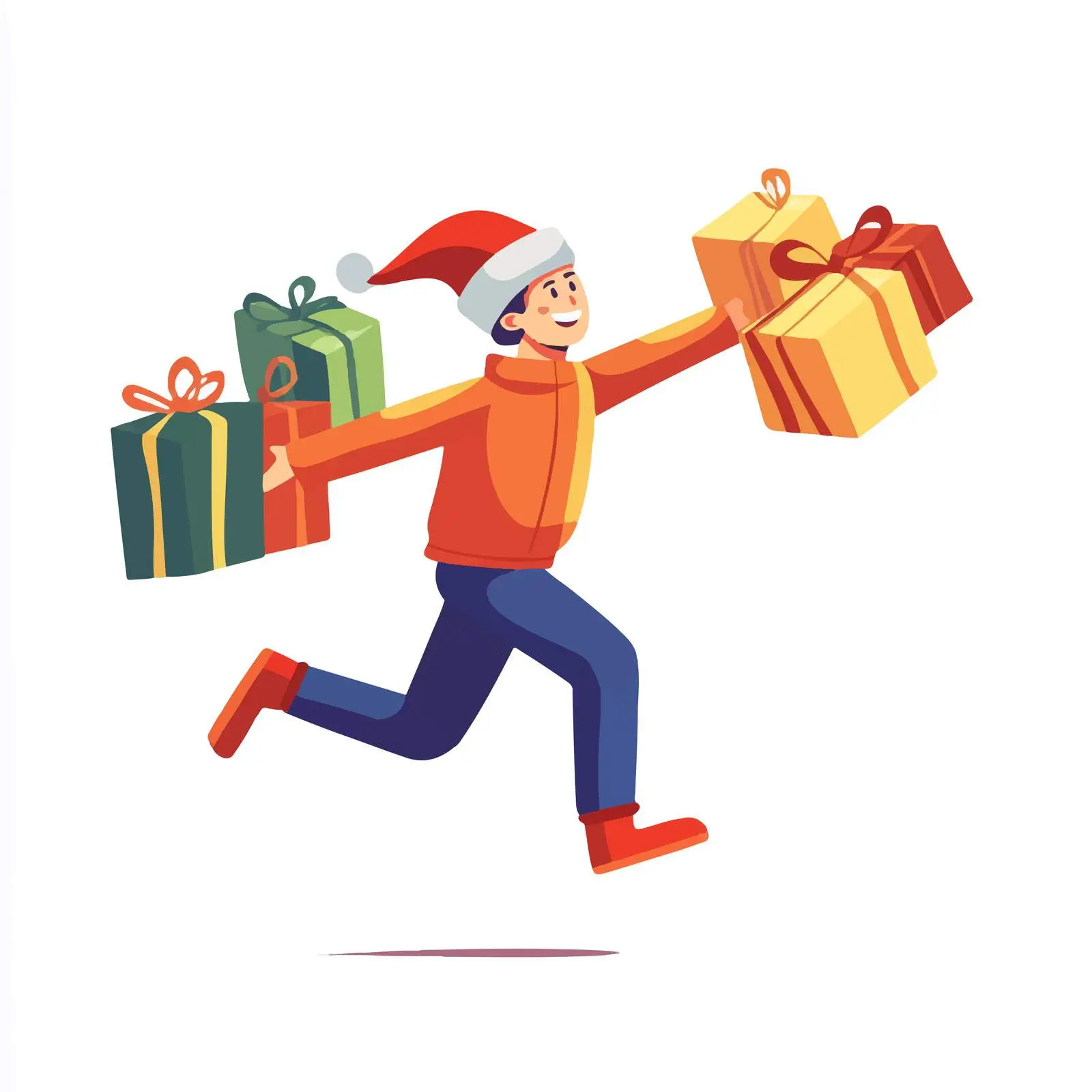 Young Man Jumping with Christmas Presents — free download from Dotvec
